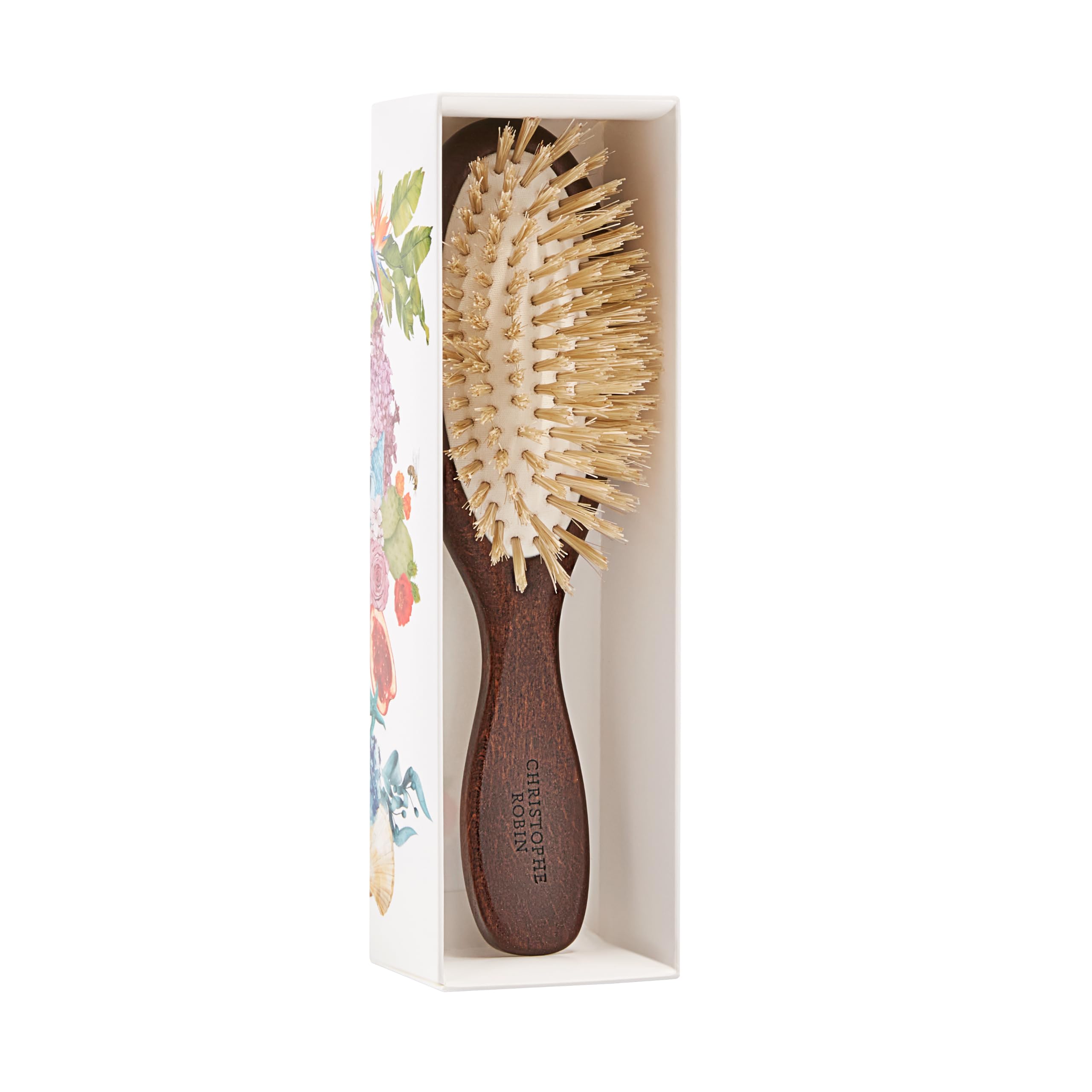 Christophe Robin Natural Boar-Bristle Travel Hairbrush | Travel boar-bristle brush that gently detangles, smooths and boosts shine for all hair types.