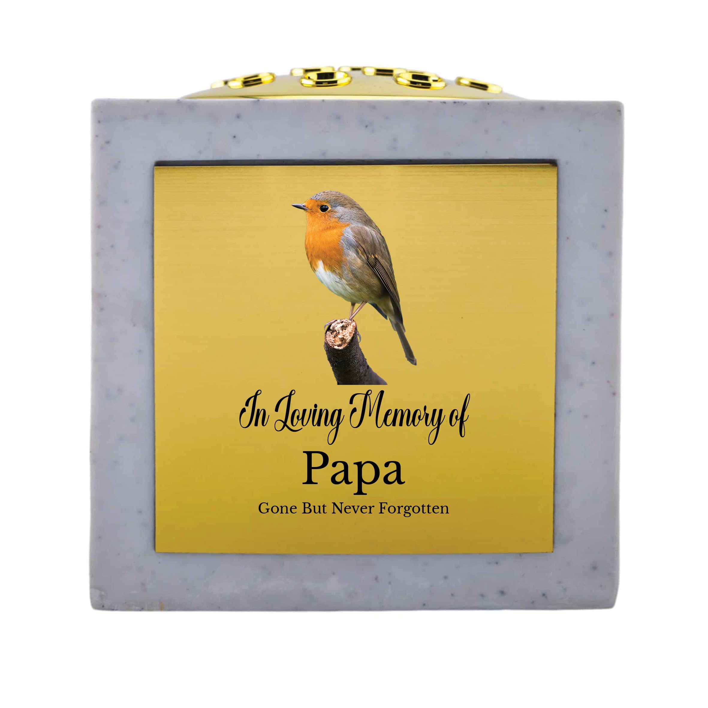 1Stclassgifts White In Loving Memory Of Memorial Rose Bowl Grave Marker Flower Pot Vase With Robin Design Mum Dad Grandad & Lots More /Gold (Uv Printed) (Papa)