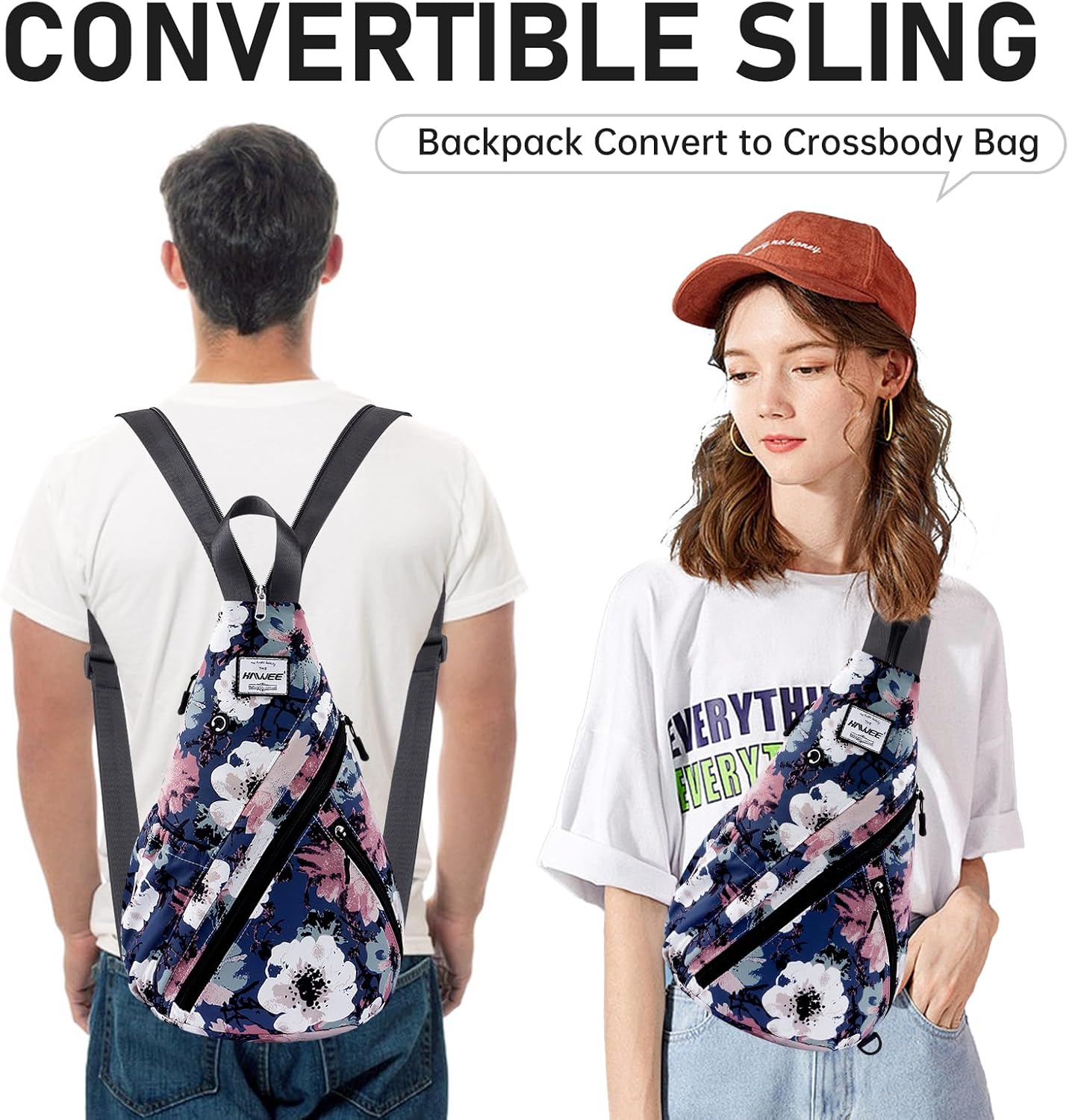 Women's Convertible Rope Sling Bag - Water-Resistant Chest Bag & Casual Daypack, Lightweight Crossbody Backpack for Travel, Cycling, Anemone - Image 2