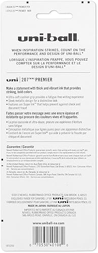 Miniatura 3 de Uni-Ball 207 Premier - Bolígrafo de punta redonda de gel retráctil, 0.028 in, punta media, tinta negra (paquete de 3, negro)