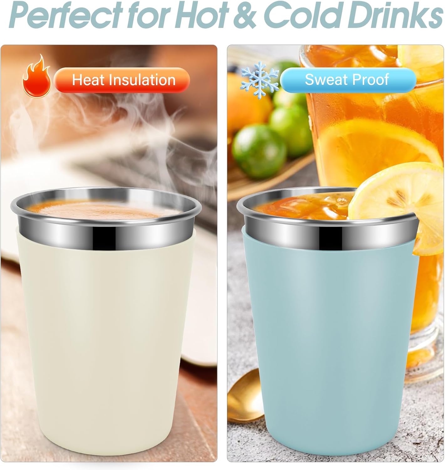 Yummy Sam 2 Pack Kids Cups with Silicone Straws and Lids 12oz Stainless Steel Water Drinking Bottle with Non-Slip Heat Insulation Full Sleeves for Children Adult School Outdoor Home Use(Yellow Green) - Image 3