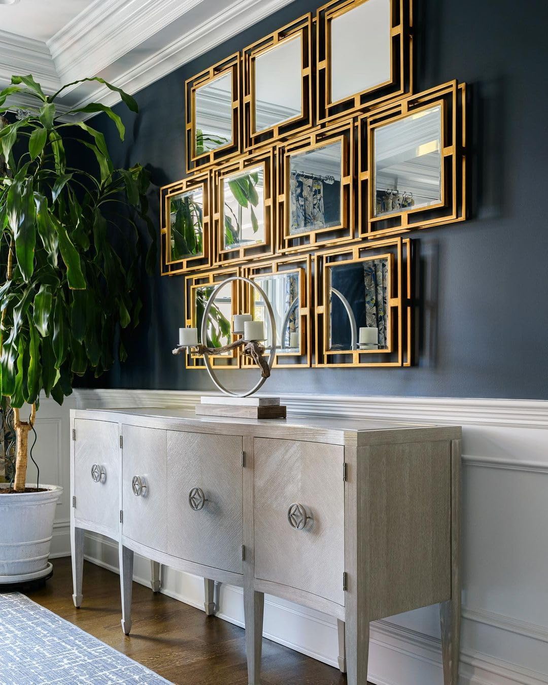 MY SWANKY HOME Contempoary Wall Mirror Square Set Gold Open Group Retro Tile 18 in x 18 in