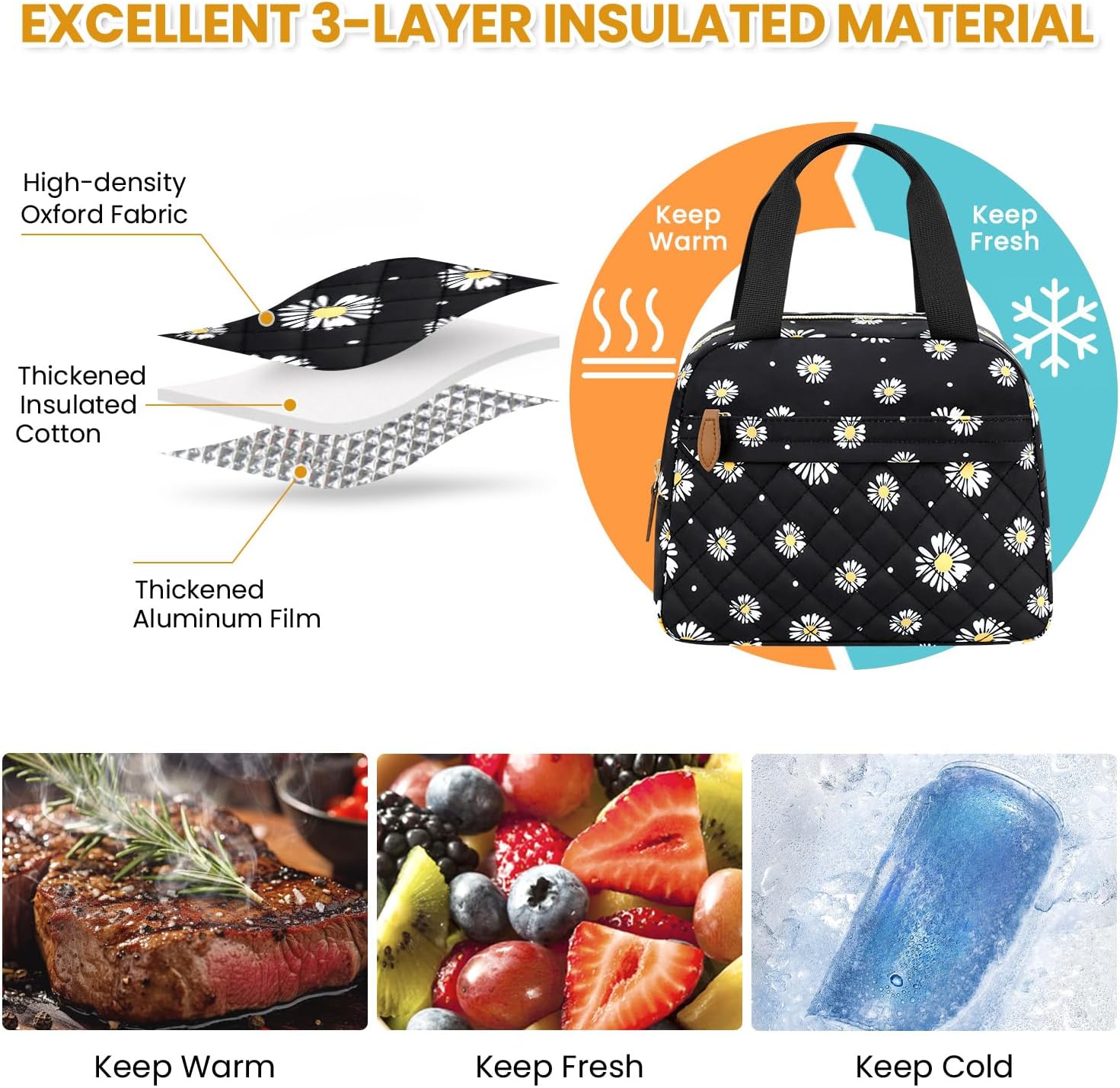 ELONGRIVER Insulated Small Lunch Bag for Women, Portable Lunch Box Adults image 3