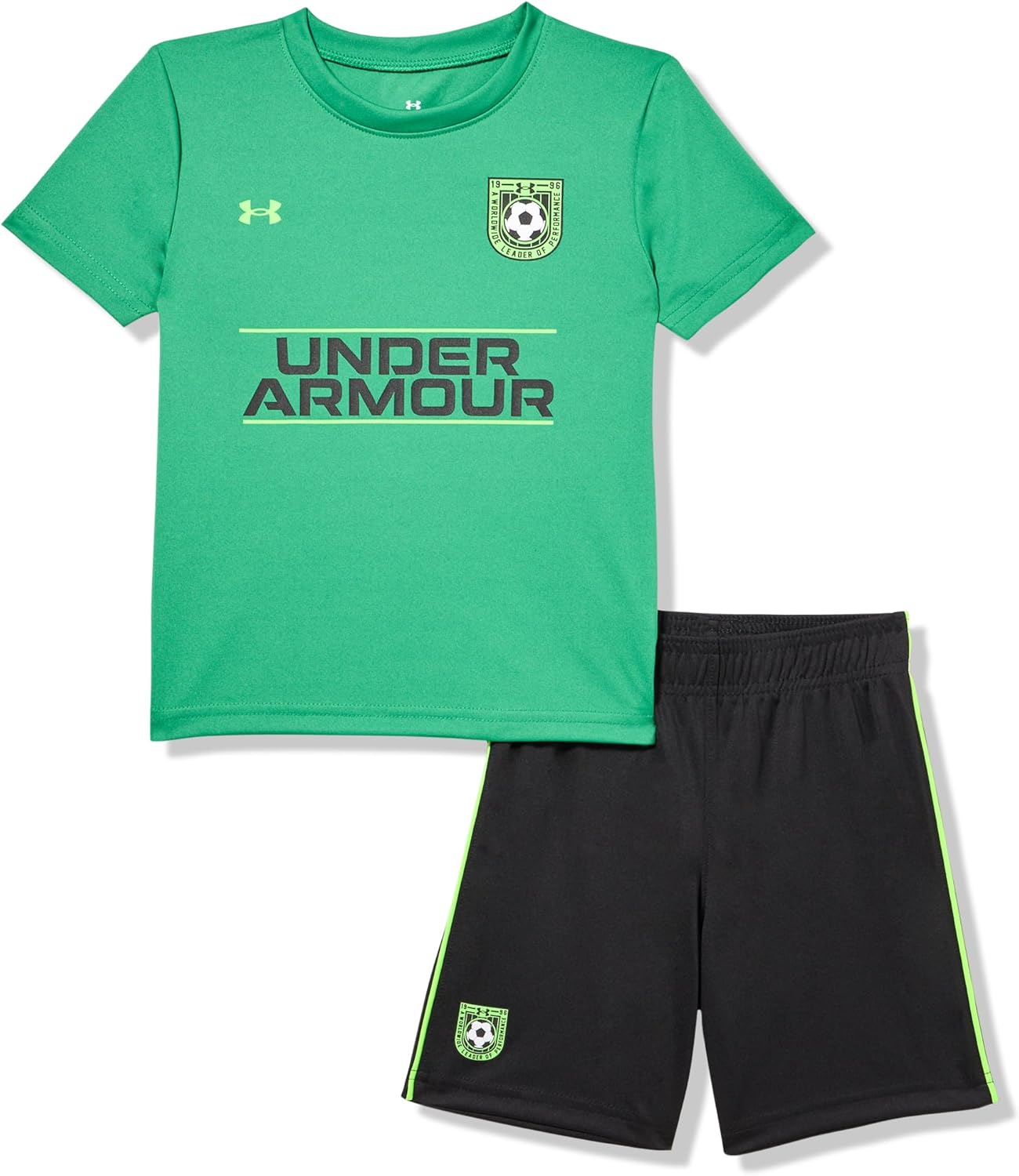 Under Armour Boys' 2-piece Short Sleeve Graphic T-Shirt and Shorts Set, Lightweight & Breathable, Team Kelly Soccer, 3T