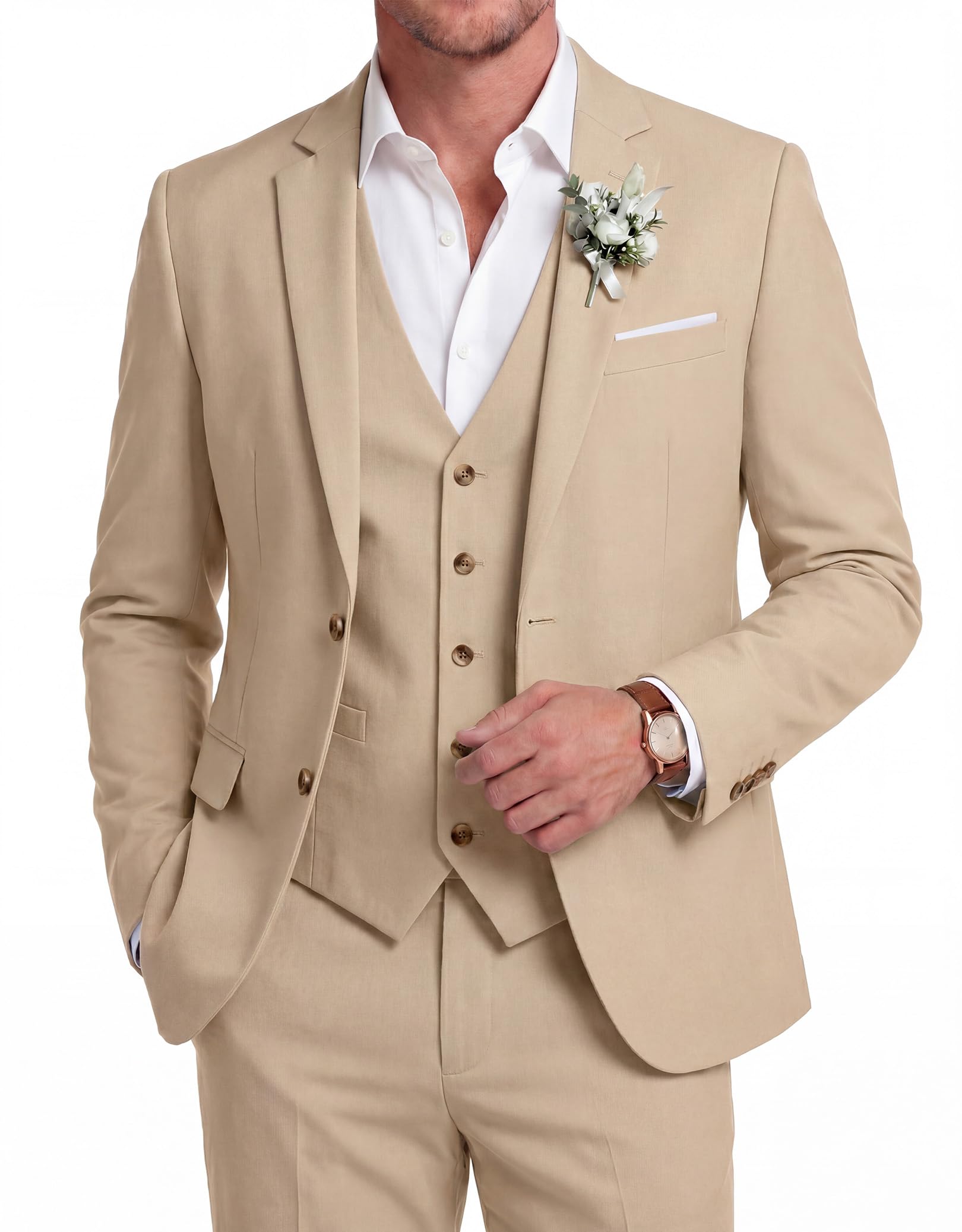 COOFANDY Men's 3 Piece Linen Suits Casual Lightweight Blazer Jackets Vest Pants Set for Wedding Business Prom