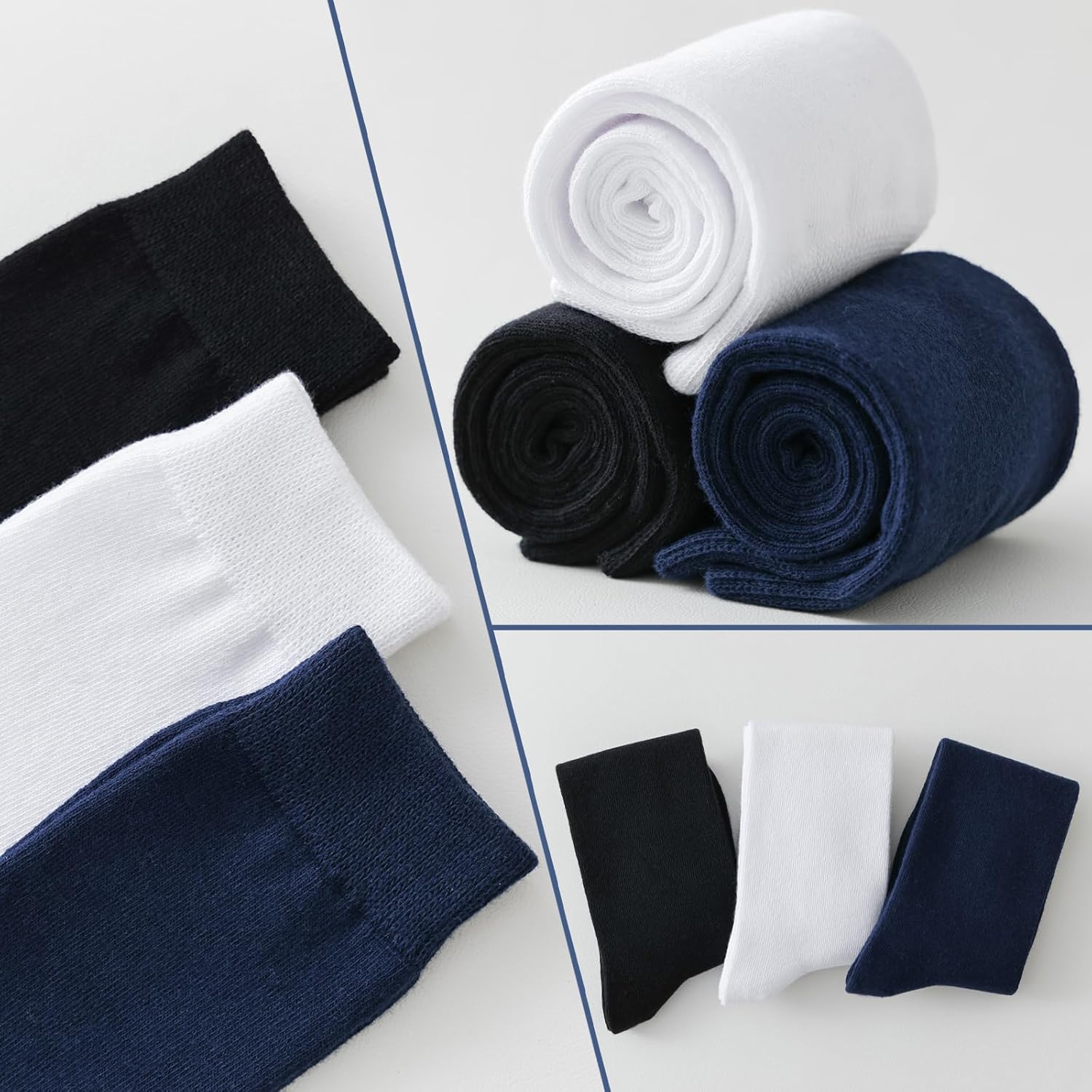 Knee High Socks for Girls Boys School Uniform Set - 3/6 Pack Cotton Tube Socks in Black, White, Navy Blue - Image 7