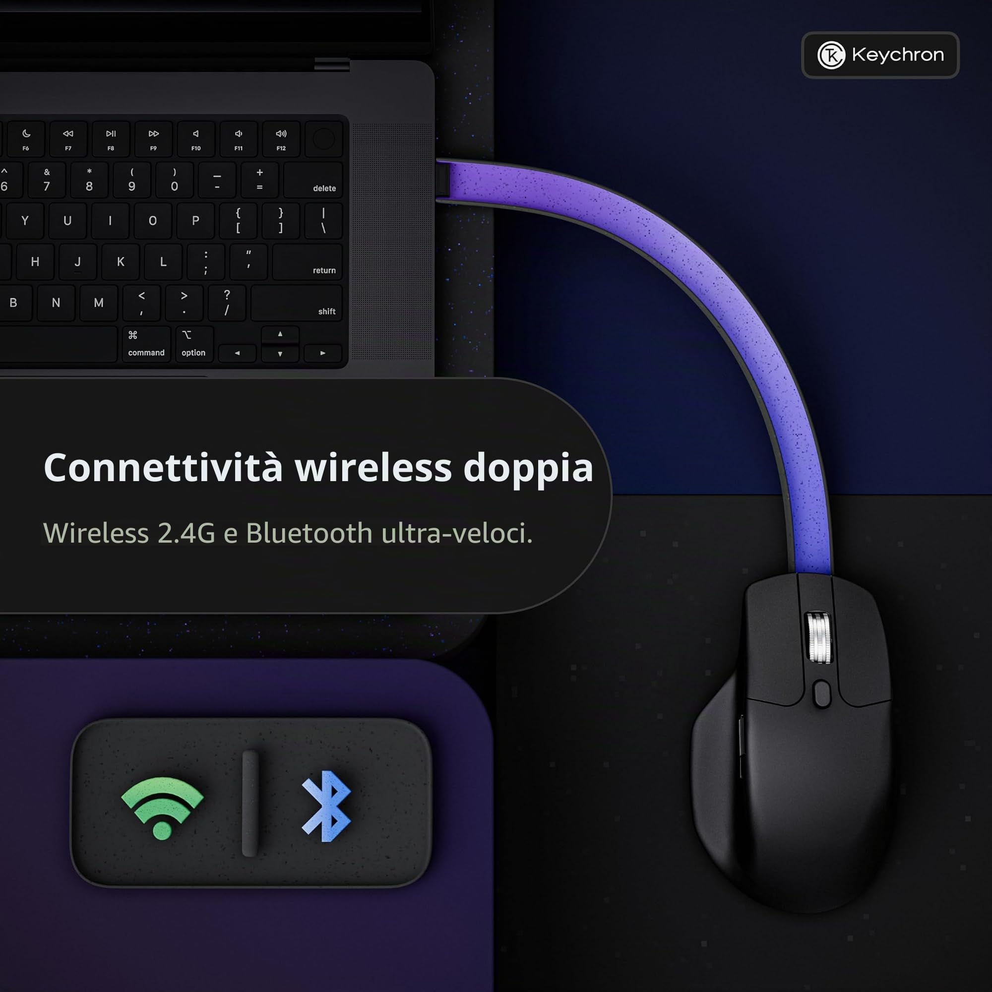 Keychron Mouse da gioco wireless M6 8K, 2.4G/Bluetooth/Wired, sensore PixArt 3950, polling 8000Hz, clic silenziosi, 5 profili di memoria integrati per Plug & Play, programmabile per Mac/Win/Linux