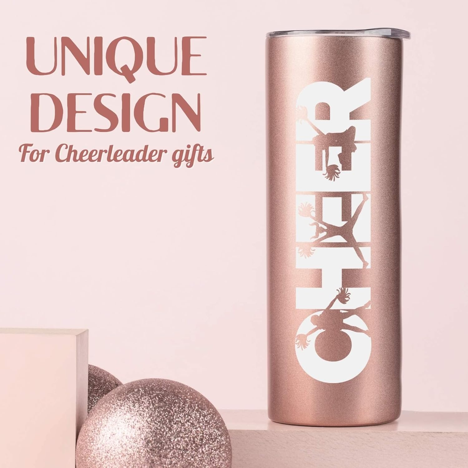 Onebttl Cheerleader Skinny Tumbler Gifts For Girls - Cheer - 20oz/590ml Stainless Steel Insulated Tumbler with Straw, Lid - Gift for Cheerleading or Cheer Squad - (Rose gold) - Image 9