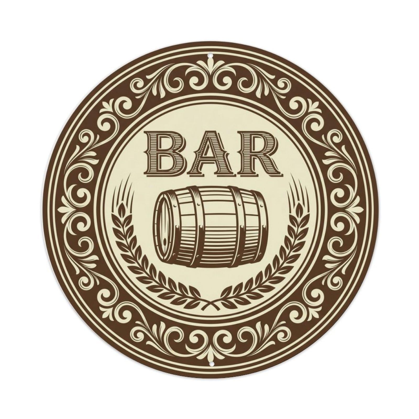 BAR Vintage Brewery Shield Metal Tin Sign Plaque Wall Decor for Cafe, Club Bar, Office, Home Garden Round Metal Poster 8x8Inch