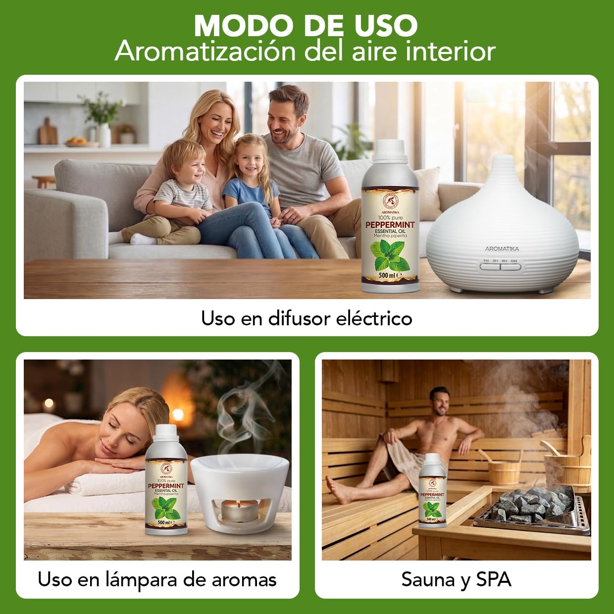 Aceite Esencial de Menta Piperita 500 ml - para Difusores y Aromaterapia | Jabones y velas; aroma a menta; uso para lámparas aromáticas y difusores; fragancias para el hogar; ambiente aromático