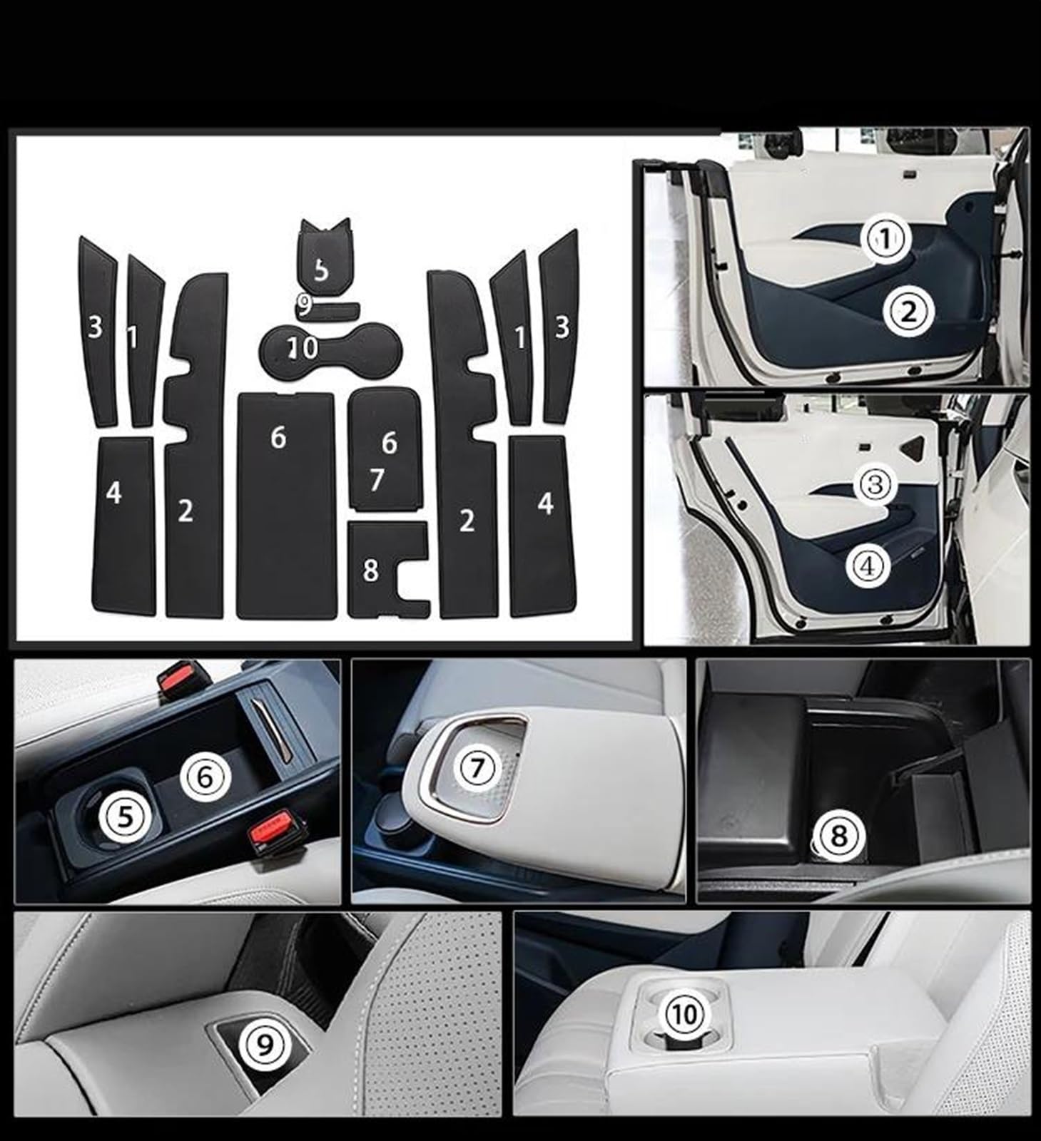 Türrillenmatte Bahn Slot Matte Tor Für Zeekr Für X 2023 Tür Nut Pad Tasse Halter Auto Innen Zubehör 14 Teile/Satz(Nero)