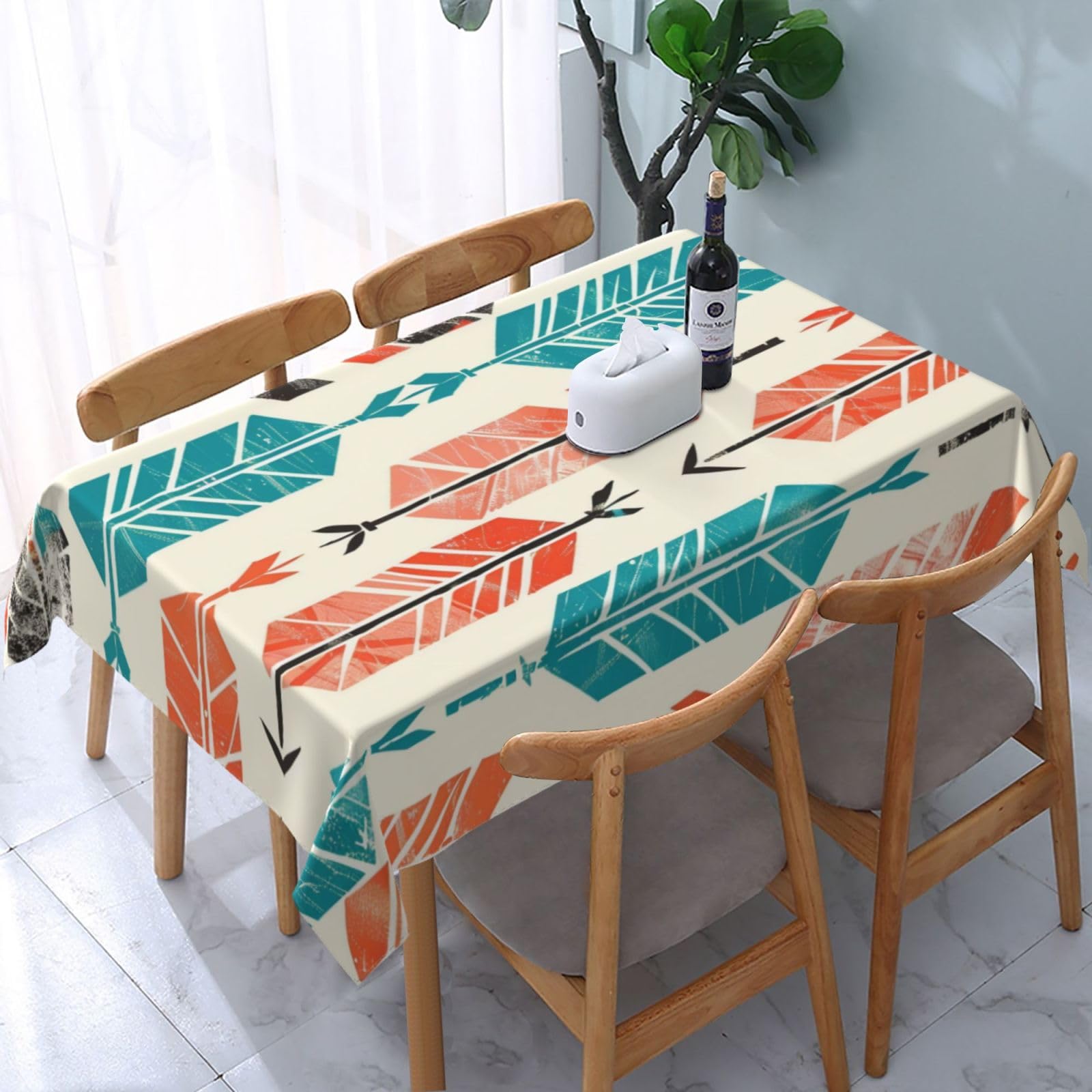 WPKJU Coral and Teal Arrows Printed Tablecloth Water Resistant Table Cover Washable Rectangle Table Cloth for Tables 54x72 in