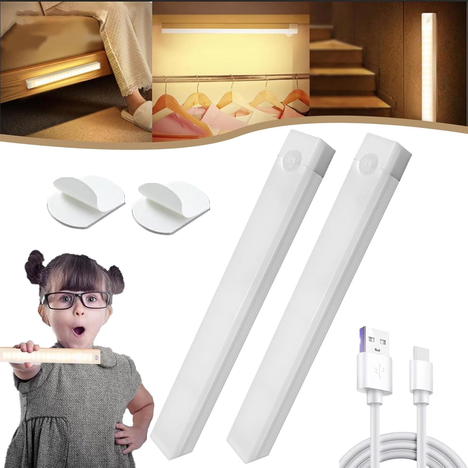 Punch-Frees Smart Sensor Magnetic Rechargeable LED Lights | Motion Sensor Light Indoor | Under Cabinet Lighting, Stick Lights, Cordless Wireless Closet Lights for Kitchen, Stairs, Wardrobe, Bedroom