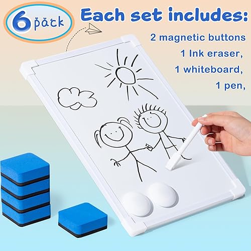 Miniatura 3 de Juego de 6 pizarras magnéticas colgantes de borrado en seco de 8 x 12 pulgadas, pequeña pizarra blanca de doble cara para colgar para niños, incluye