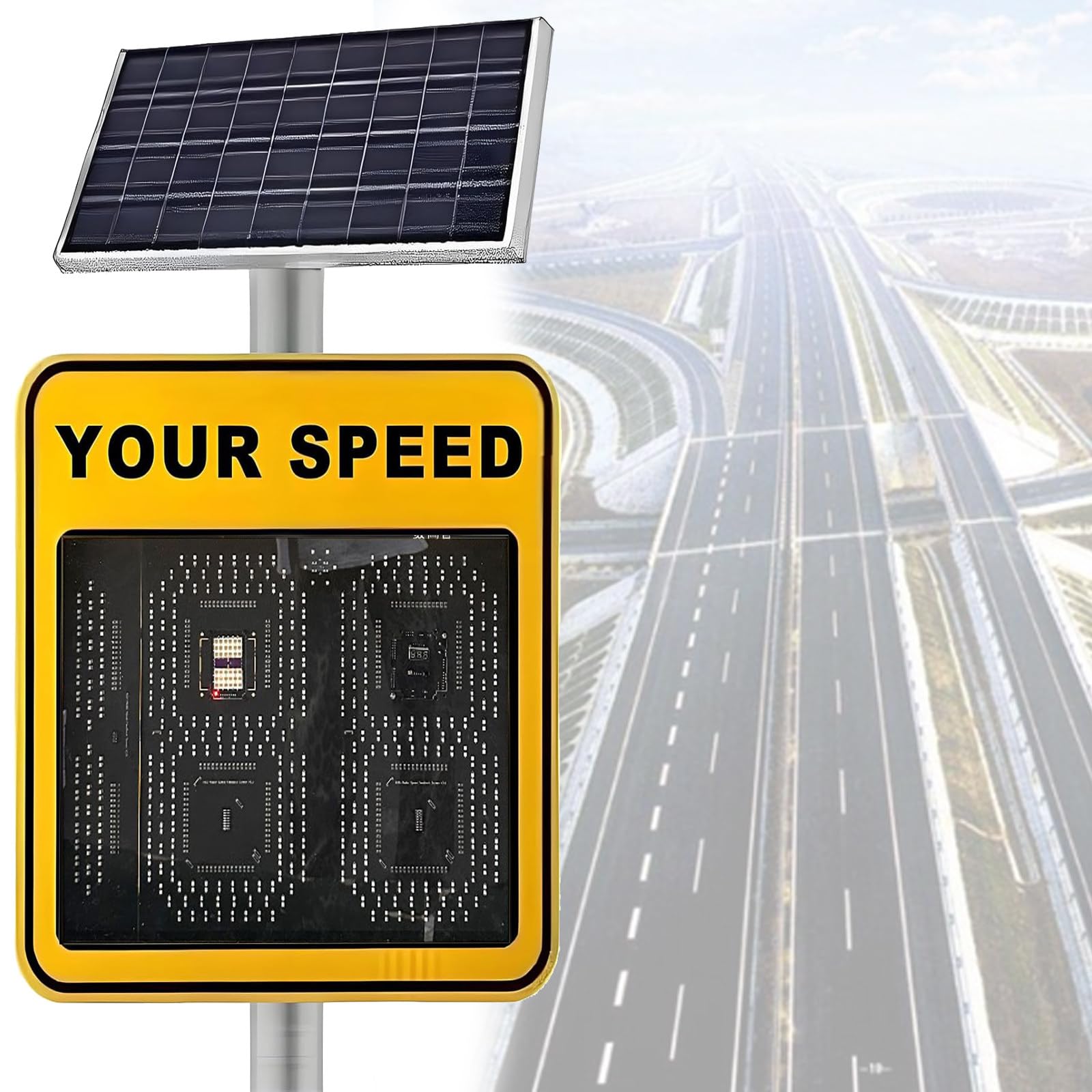 Señal de límite de Velocidad con Radar Solar - Pantalla LED de 2 o 3 dígitos con Detector de Velocidad, señal de retroalimentación - Control Remoto 3-digit-50×70cm