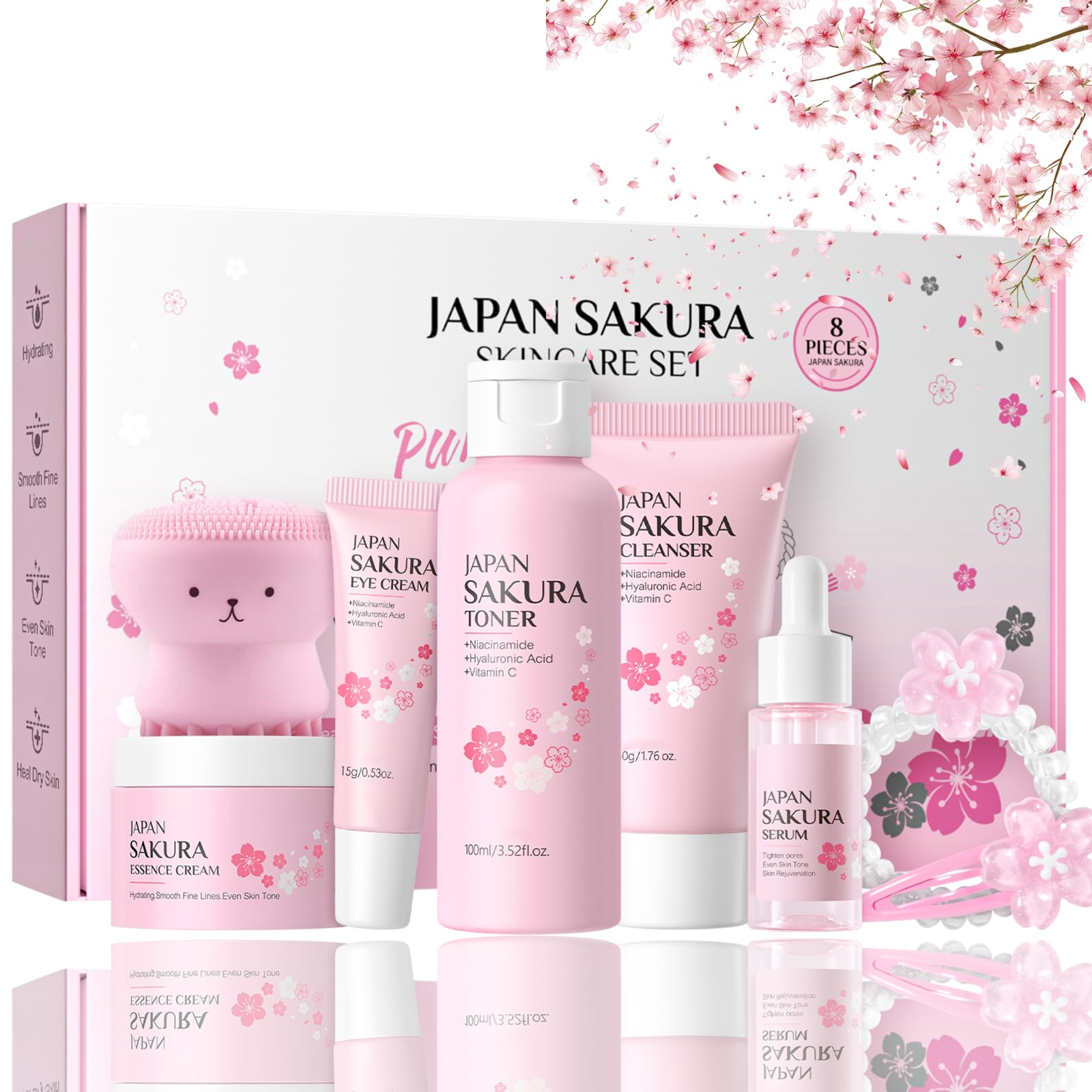 8PCS Sakura Skin Care Sets & Kits, Skincare Set for Teenagers Girls Teenage Girls Gifts, Cleanser, Serum, Eye Cream