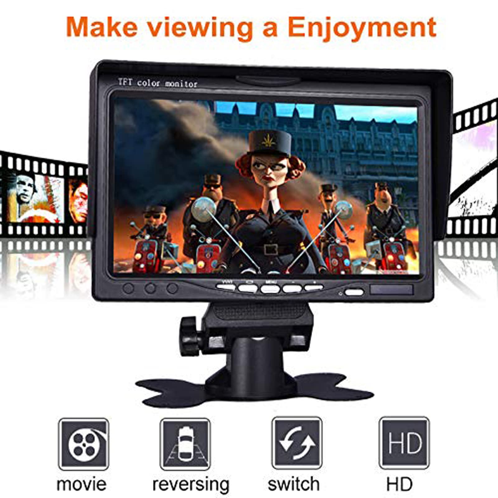 Lychee Schermo 7 Pollici TFT LCD Schermo Ultra-Sottile Monitor Portatile Parcheggio Posteriore Monitor retromarcia con 2 ingressi video 2 AV, per Auto/Autobus/Camion/Rimorchi