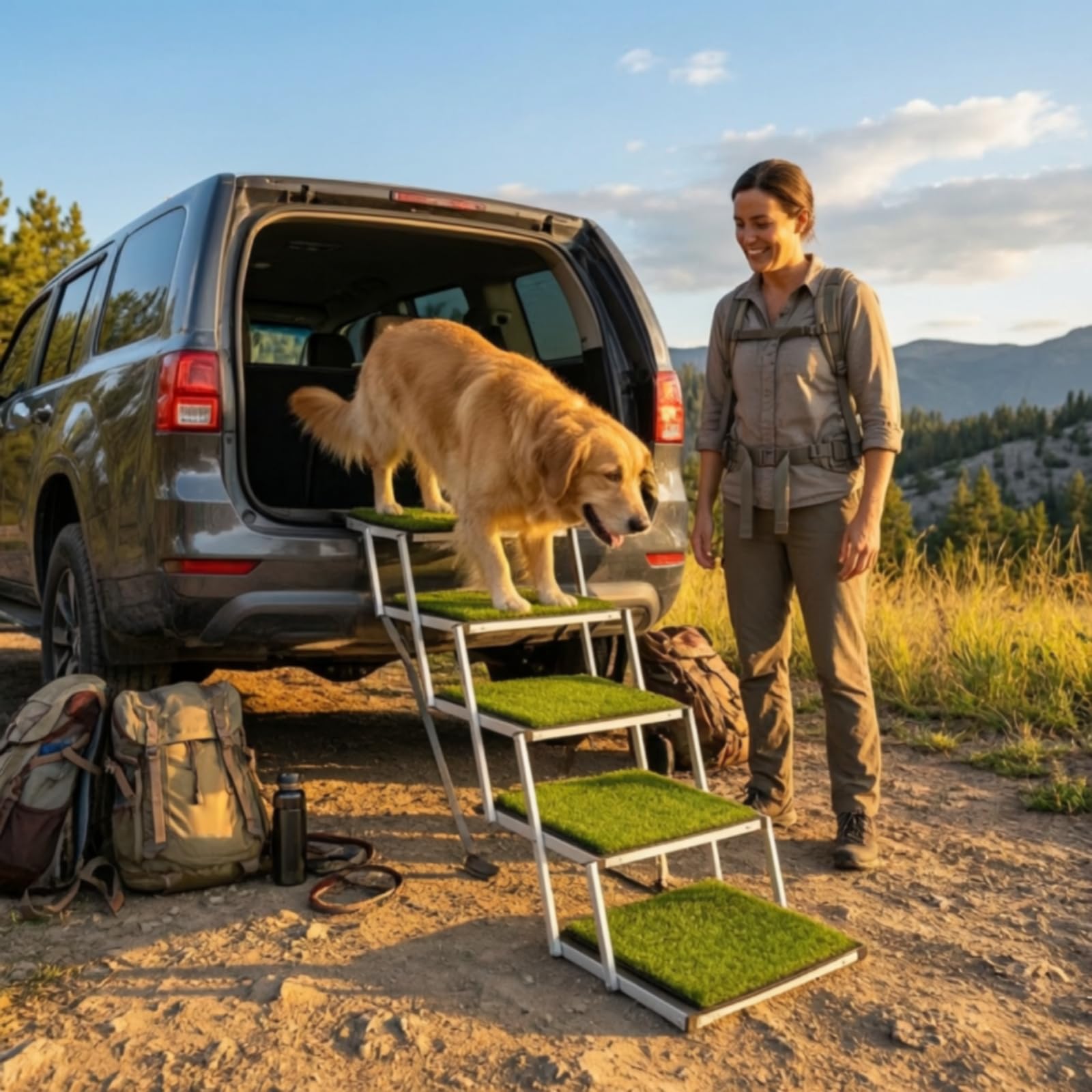 rockible Rampa Pieghevole Scivolo Antiscivolo per Cani Anziani, Auto, Bagagliaio,