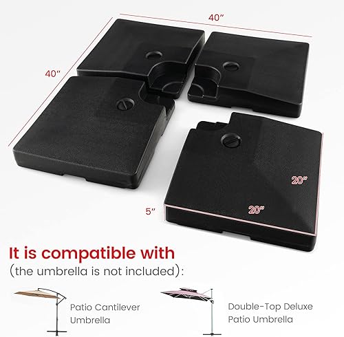 Miniatura 21 de Giantex Base de sombrilla compensada de 184 libras, 4 bases ponderadas para sombrilla voladizas, boquillas de fácil llenado, 4 pasadores