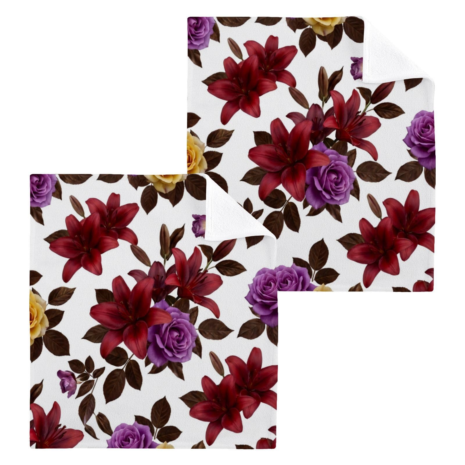 BOESI Bold Mixed Floral 12x12in Cotton Washcloth,Face Towel