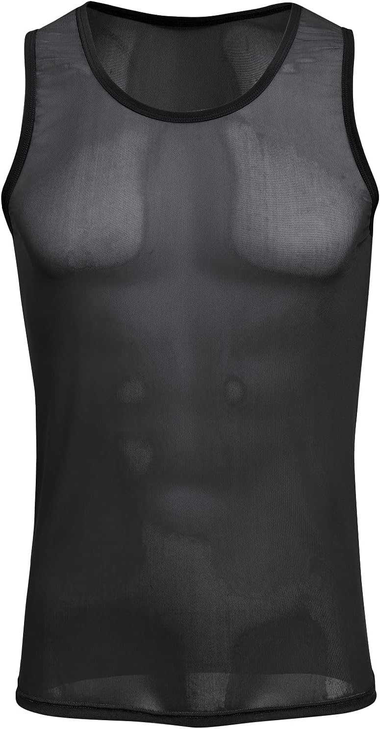 ABAFIP Men's Mesh Sheer Rave Tank Tops Summer Undershirt Semi See Thru Fitted Gym Workout Muscle Vest - Image 4