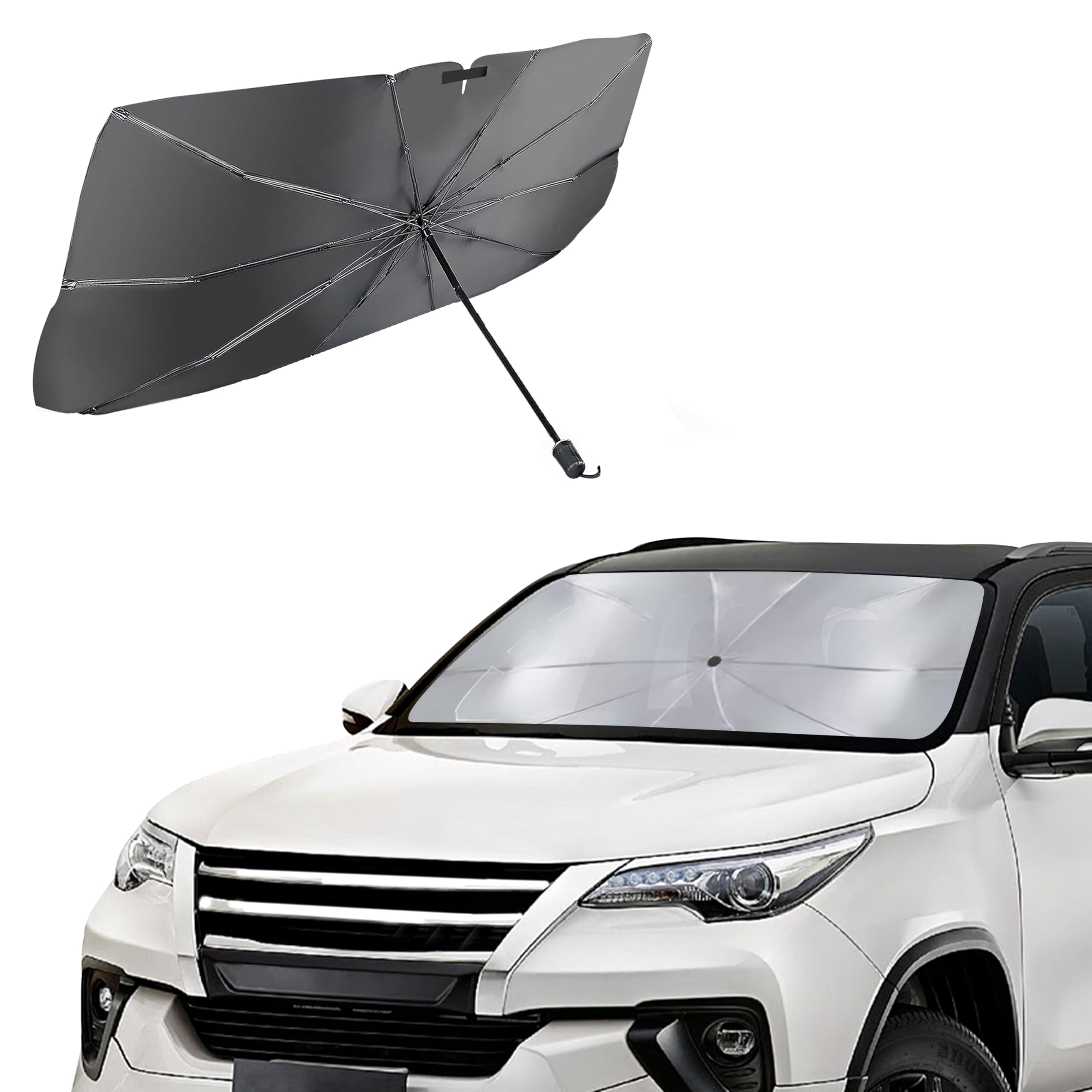 Amazon Basics Car Sun Shield - Large (Pack of 1) Effective Sun Protection & Heat Insulation | Foldable Design for Most Vehicles | Silver-image-19