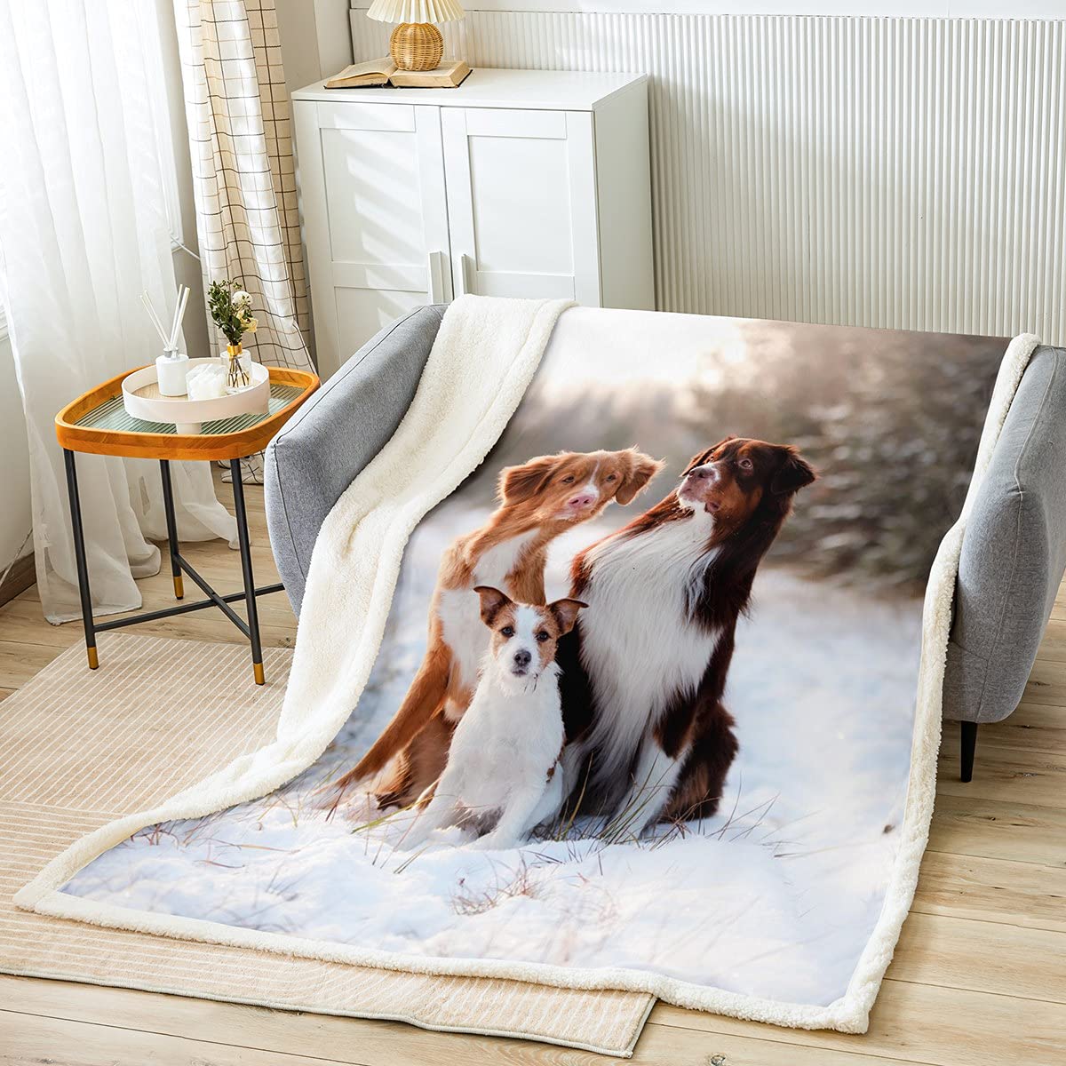 Manta Sherpa para perro, manta de felpa para perro, manta de forro polar 3D para cama, sofá, niños, mascota, cálida y difusa, ultra suave, kawaii, perro rey de 87 x 94 pulgadas