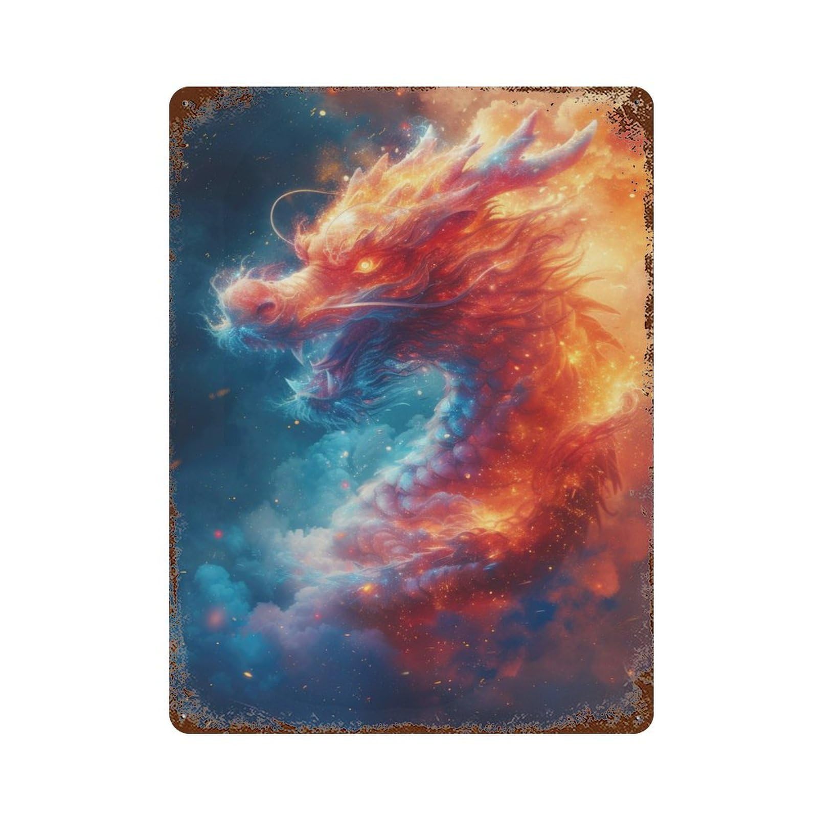 Decorative Tin Sign with Mystical Chinese Dragon Design 15.7"x11.8", for Basement, Hobby Room And Garage Decor, Rustic Home Decor
