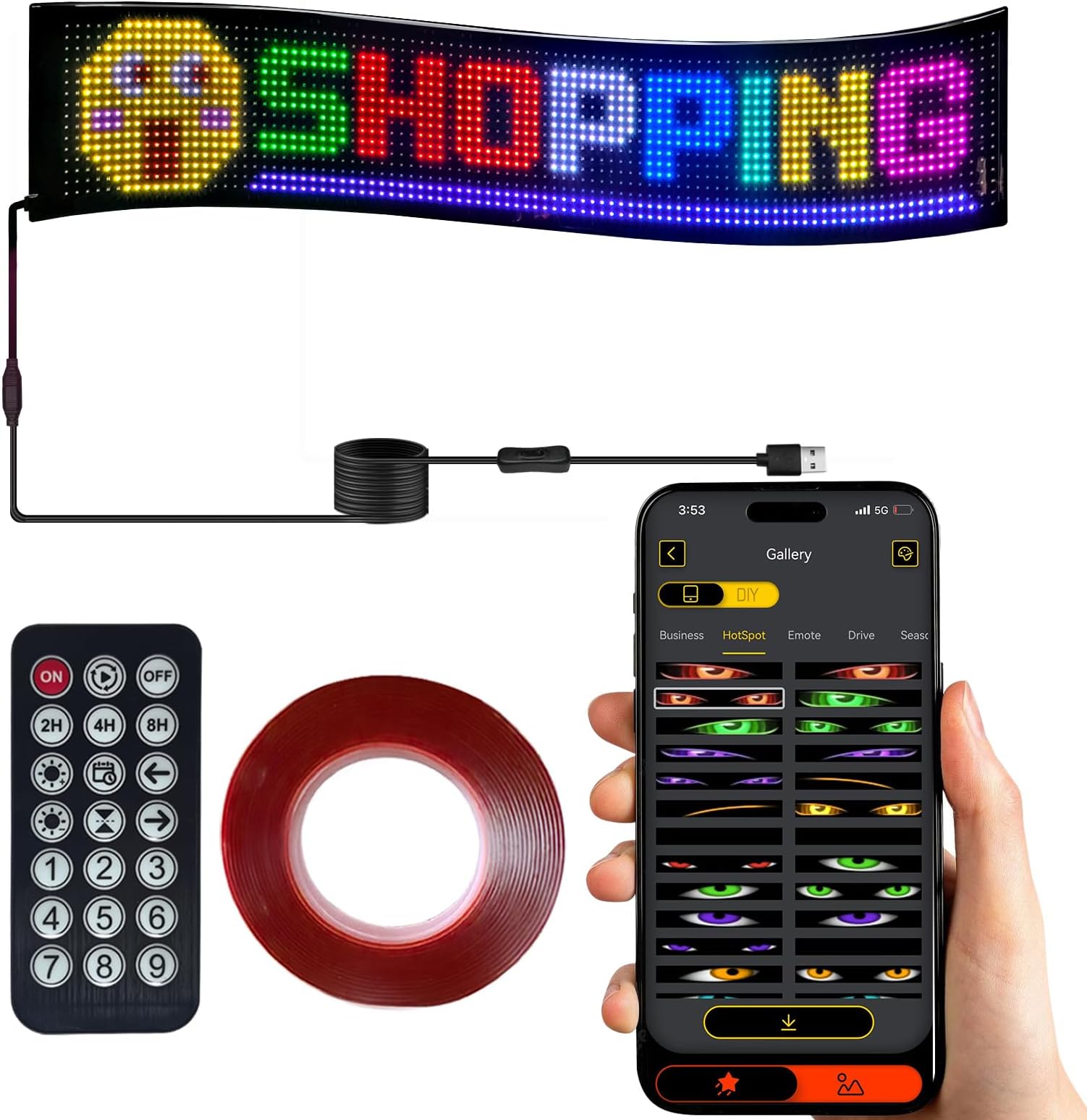 Programmable LED Sign, 5V/Ultra Bright Full Color Bluetooth APP Control, Custom Text Pattern Animation Scrolling LED Digital Sign for Store Office Retail35.35”×7.56”