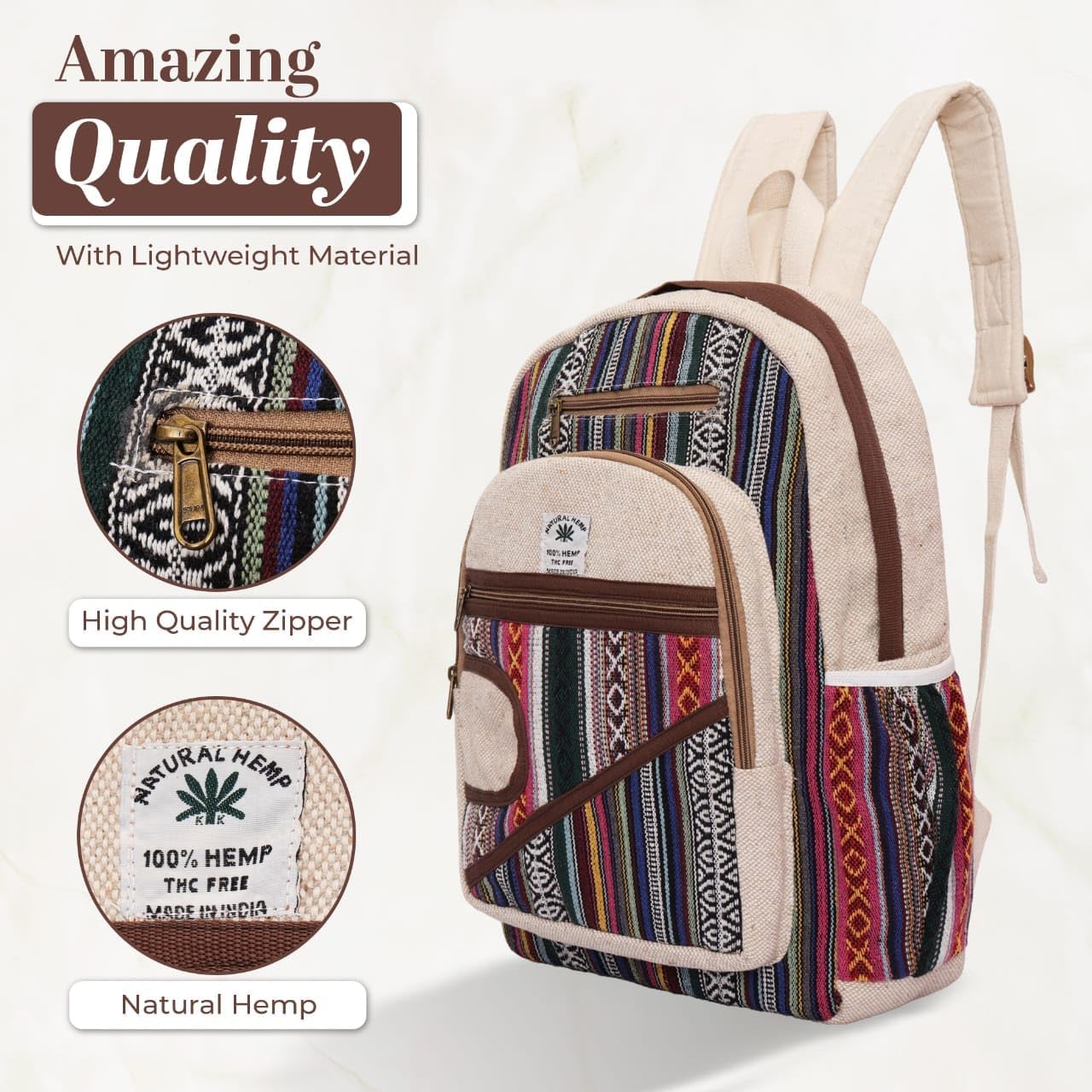 Hemp Backpack – Eco Friendly Reusable Natural Fiber Backpack, Durable Cloth Travel Bag for School, College, Work, Hiking & Everyday Use - Image 4