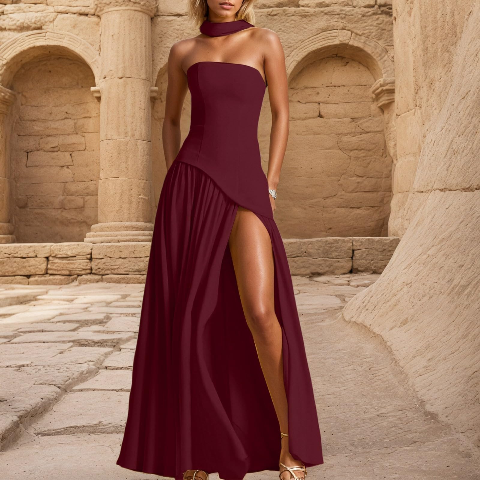 Vestido de Noche para Mujer línea A Hombros Descubiertos Moda Slim Fit Vestido de Dama Honor Sin Mangas Elegante Vestidos Verano Mujer Largo Fiesta Bodycon Formal Vestidos Invitado Boda Graduación