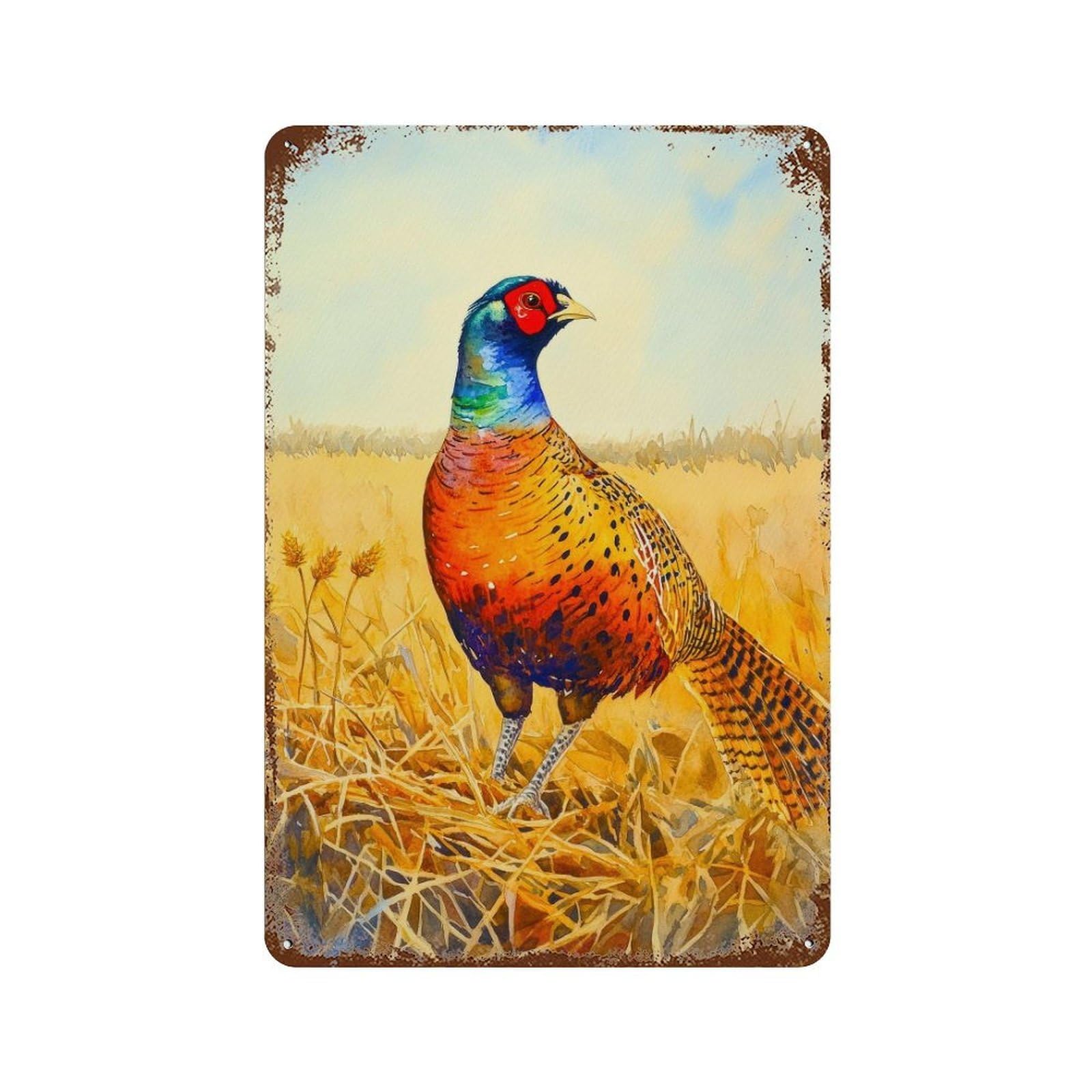 xiaoxiaoshen Pheasant Watercolor Game Bird Rustic Country Decor Wildlife Painting Wall Decor Art Metal Tin Poster Modern Home Decor Art Home Bar Shop Decorations Vintage Sign 30x20cm