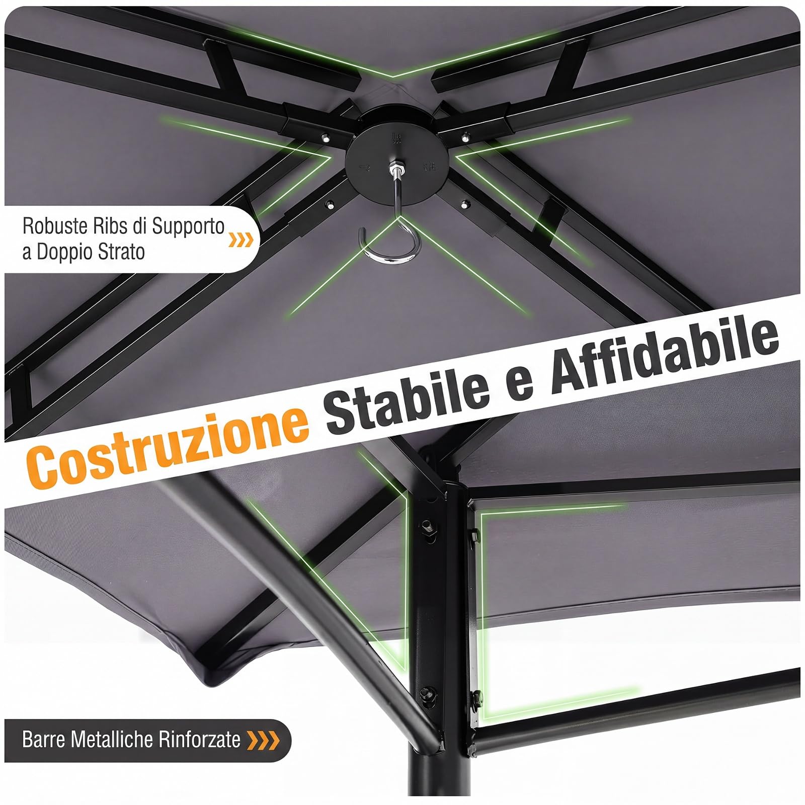COSTWAY Gazebo Esterno Resistente con Tettoia a Due Livelli, Gazebo per Barbecue con 2 Tavoli da Bar in Metallo e 8 Ganci Laterali, Pergolato da Giardino per BBQ, Feste e Picnic, 245 x 151 x 192 cm