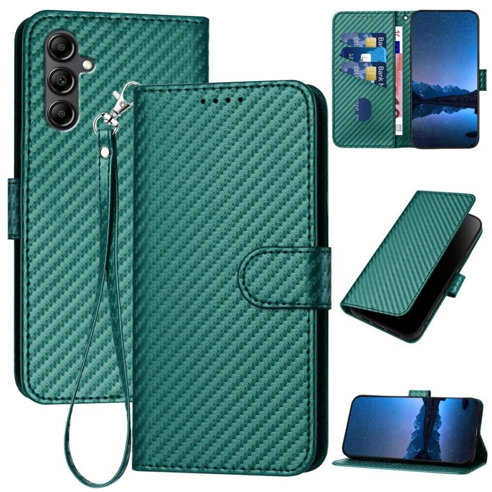 Étui pour Samsung Galaxy A72 4G/5G en cuir fibre de carbone vert foncé premium