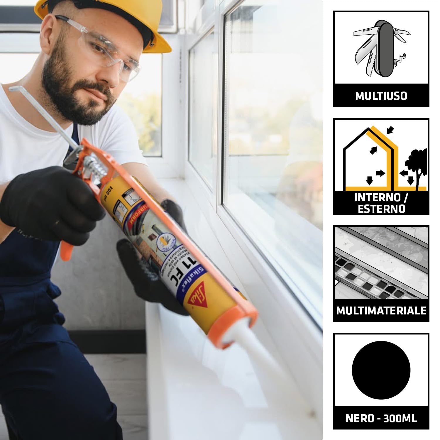 SIKA - Sigillante adesivo universale - Sikaflex 11 FC Purform, Nero - Massima qualità per incollaggi estetici e resistenti su ogni tipo di superficie - 300ml