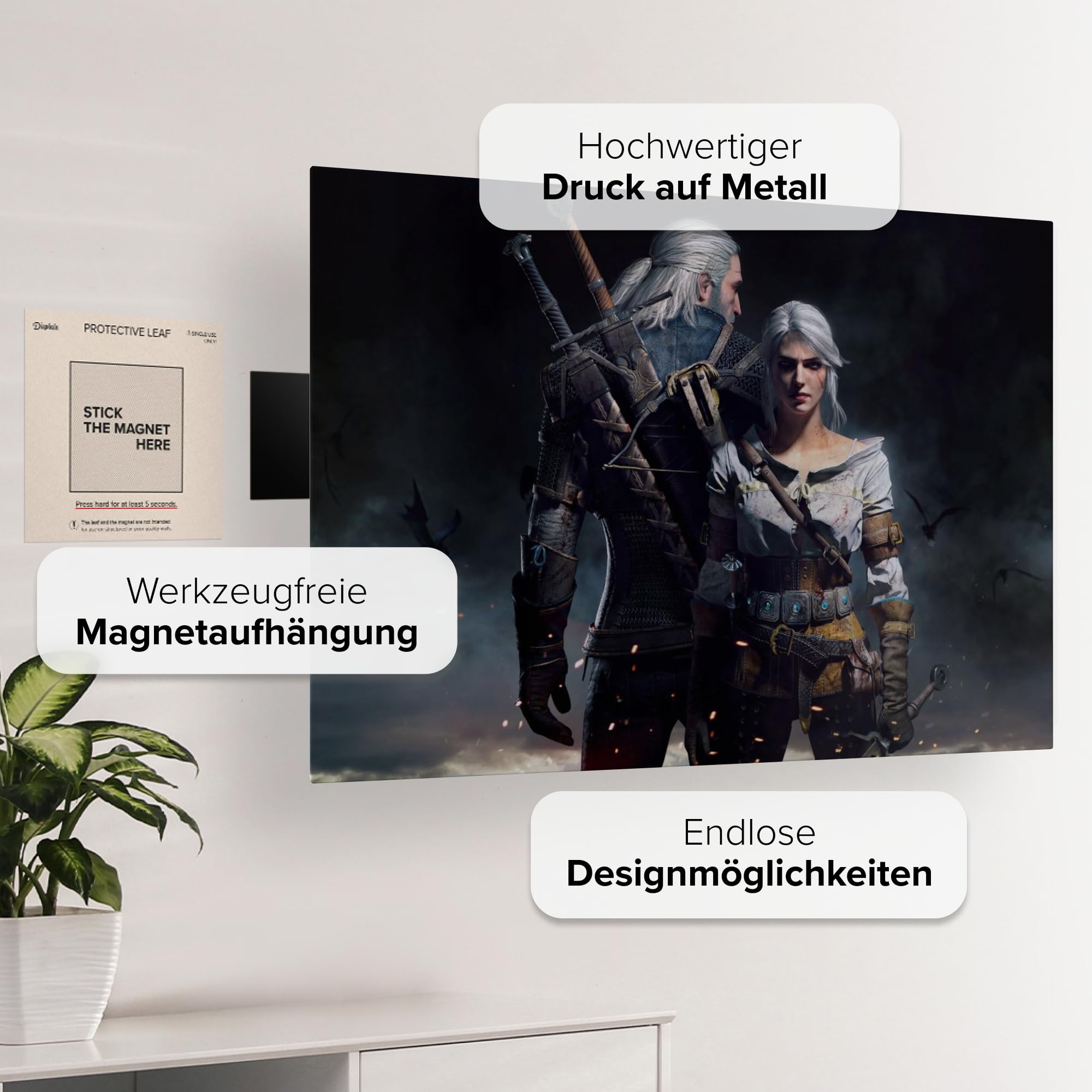 Displate Poster In Metallo - Decorazioni da Parete Decorazione Murale - Witcher 3 - Ciri and Geralt - 67,5 x 48 cm Matt