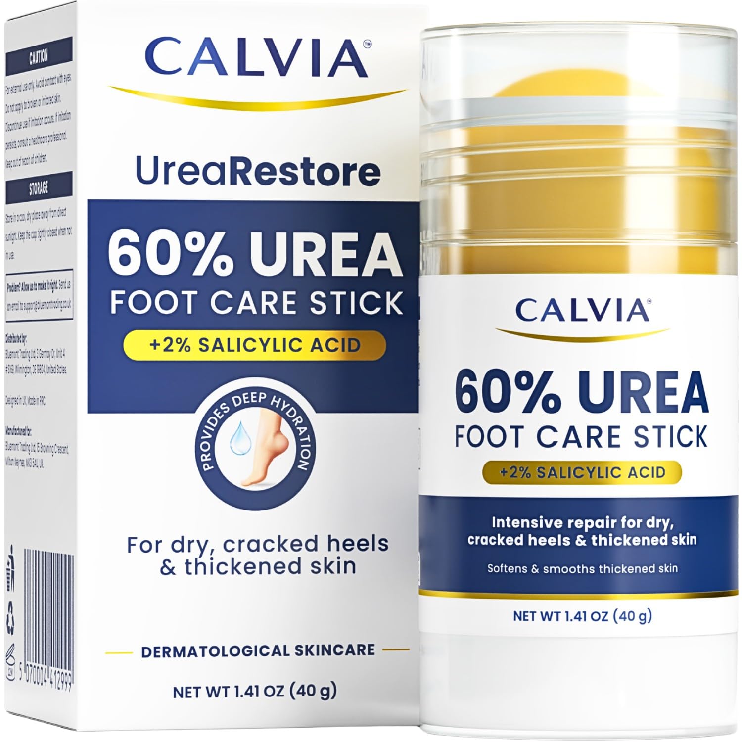 60% Urea Cream Foot Care Stick with 2% Salicylic Acid – Intensive Heel Balm & Foot Moisturizer for Dry Rough Cracked Feet and Thickened Skin – Mess-Free Foot Cream Stick 1.41oz (1)