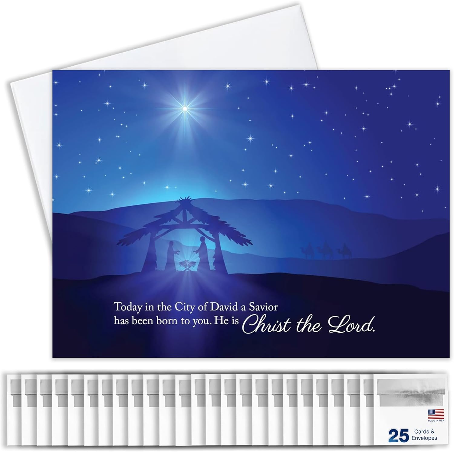 Christmas Cards for Business & Family (Nativity Scene) Christian Bulk Greeting Card Set Pack of 25 Christmas Cards with Envelopes (5x7 inch - A7) Great for Office, Work, Employees & Clients H1601