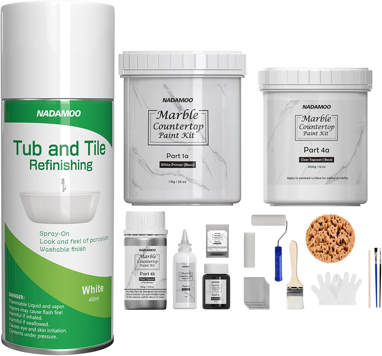 NADAMOO White Marble Countertop Paint Kit + Tub and Tile Spray Spray Paint (1 Can)
