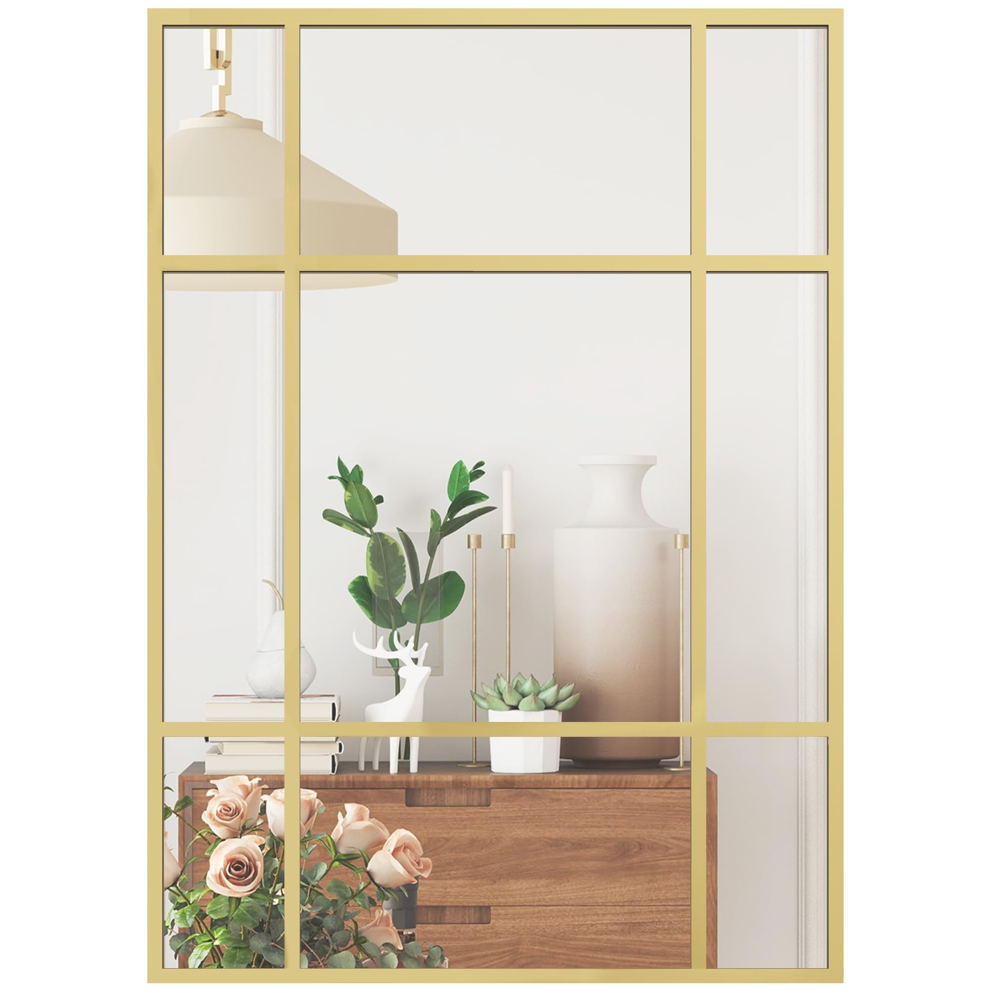HOMCOM Espejo Rectangular de Pared, 70x50 cm, Espejo de Ventana con Marco de Metal, Decorativo para Salón, Dormitorio, Entrada, Dorado