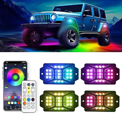 Auto Buero 4 cápsulas de luces LED de rock, control de aplicación bajo tierra, interior exterior para camión, UTV, ATV, RZR, coche, carrito de golf,