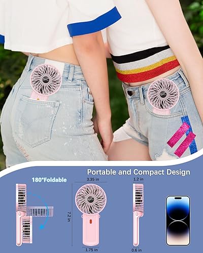 Vista 4 de Ventilador portátil de mano, mini ventilador de mano, pequeño ventilador personal de enfriamiento de 6-15 horas, mini ventilador de escritorio