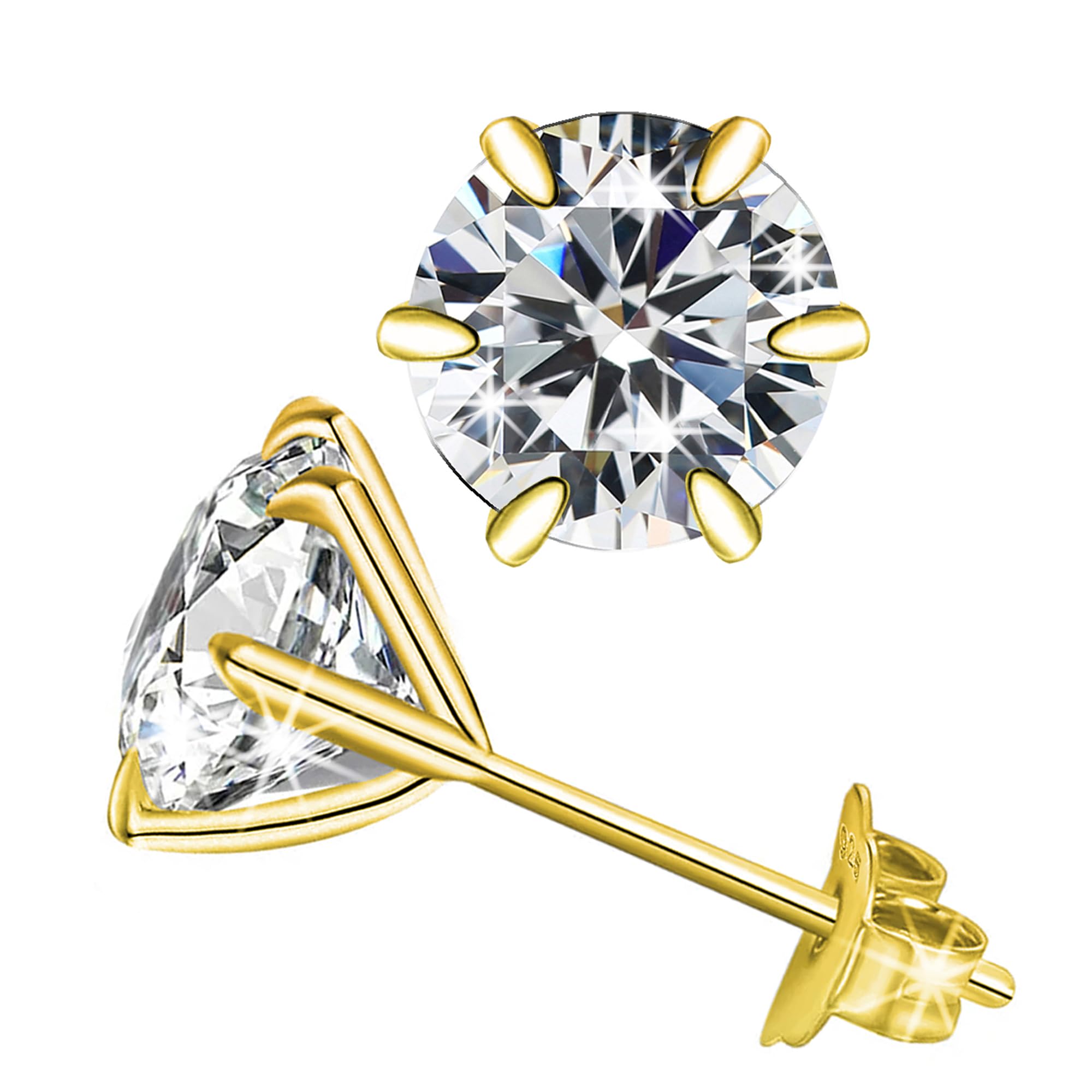 SIVYAAWhite Solitaire Diamond Stud Earrings Set | Pure 925 Sterling Silver | Round Brilliant Cut Cubic Zirconia Ear Tops | Gift Item for Men Women Boys Girls Girlfriend | 6 Month Warranty