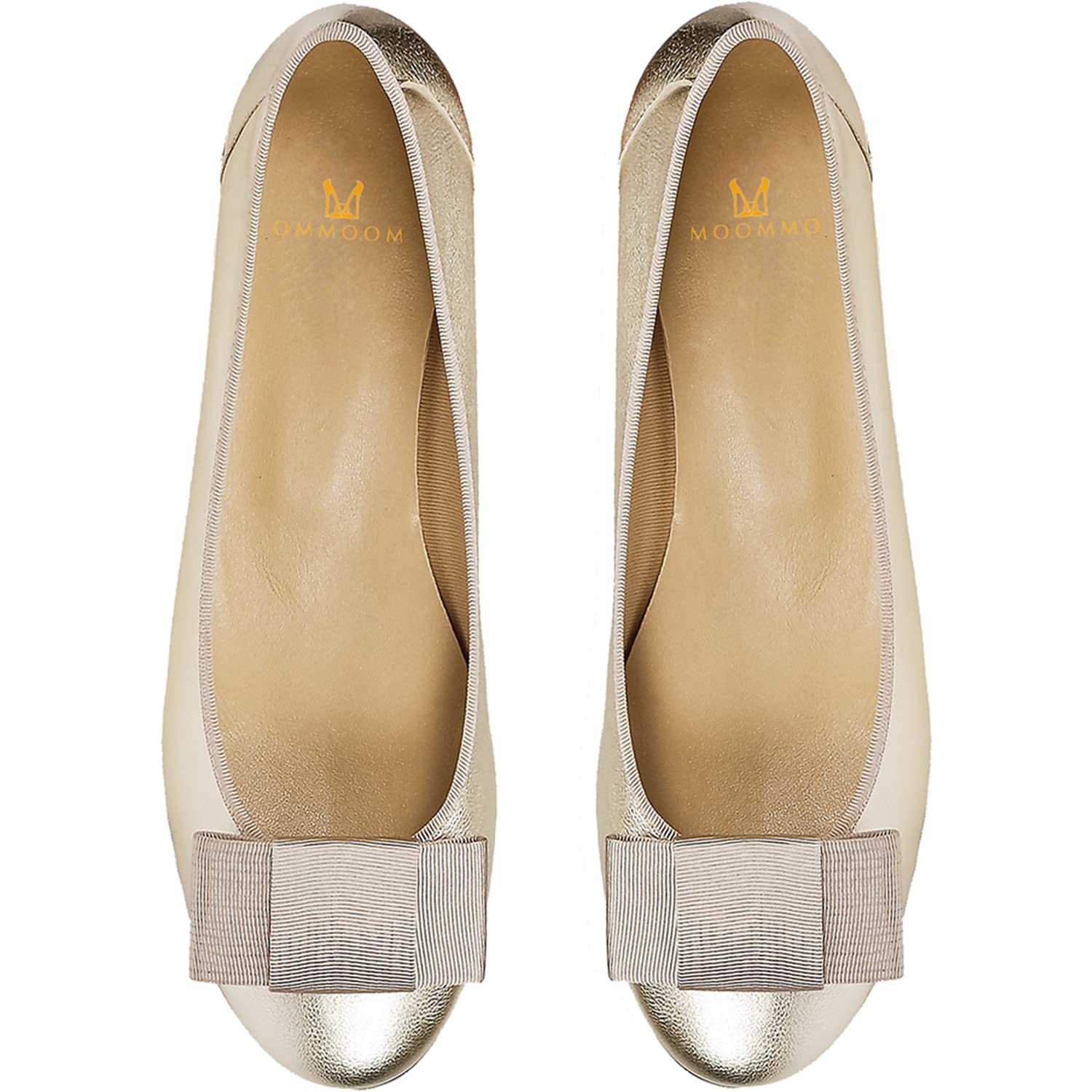 MOOMMOWomen Low Chunky Heel Pumps Shoes Bows Round Closed Toe Slip On Block Heel Dress Sandals Cap Toe Bow Flats Shoes Two-Toned Ladies Girls Office Wedding School Elegant Comfort Spring 4-11 M US