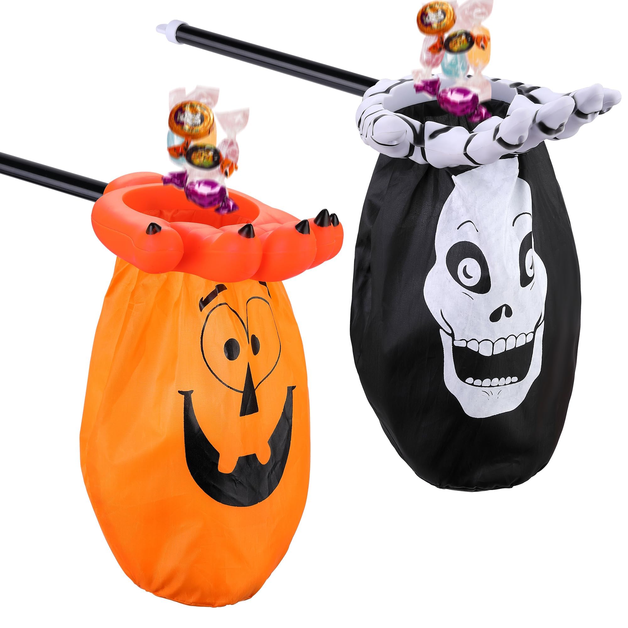 BIGTHREE Halloween Begging Bags, 2 Pcs Halloweens Trick or Treat Bag Set, Palm Skull Pumpkin Candy Bag with Tools, for Halloween Cosplay Party Candy Snack Gift Decorations