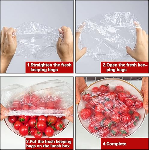 Miniatura 3 de 200 bolsas de conservación fresca, bolsas de plástico para sellar alimentos, tapas elásticas ajustables para tazones, tapas universales de sellado