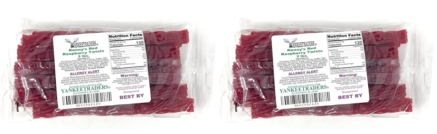 YANKEETRADERS Red Raspberry Licorice Twists, 1 Pound Pack (Pack of 2)