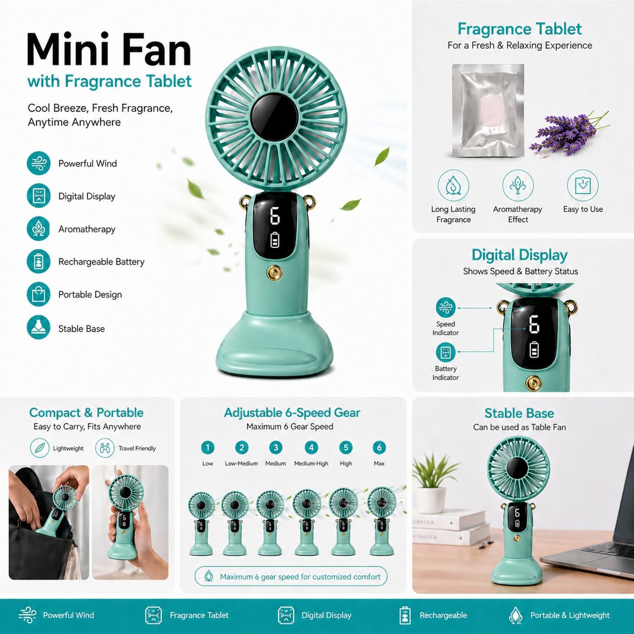 Foldable USB Fan - Portable & Rechargeable -4