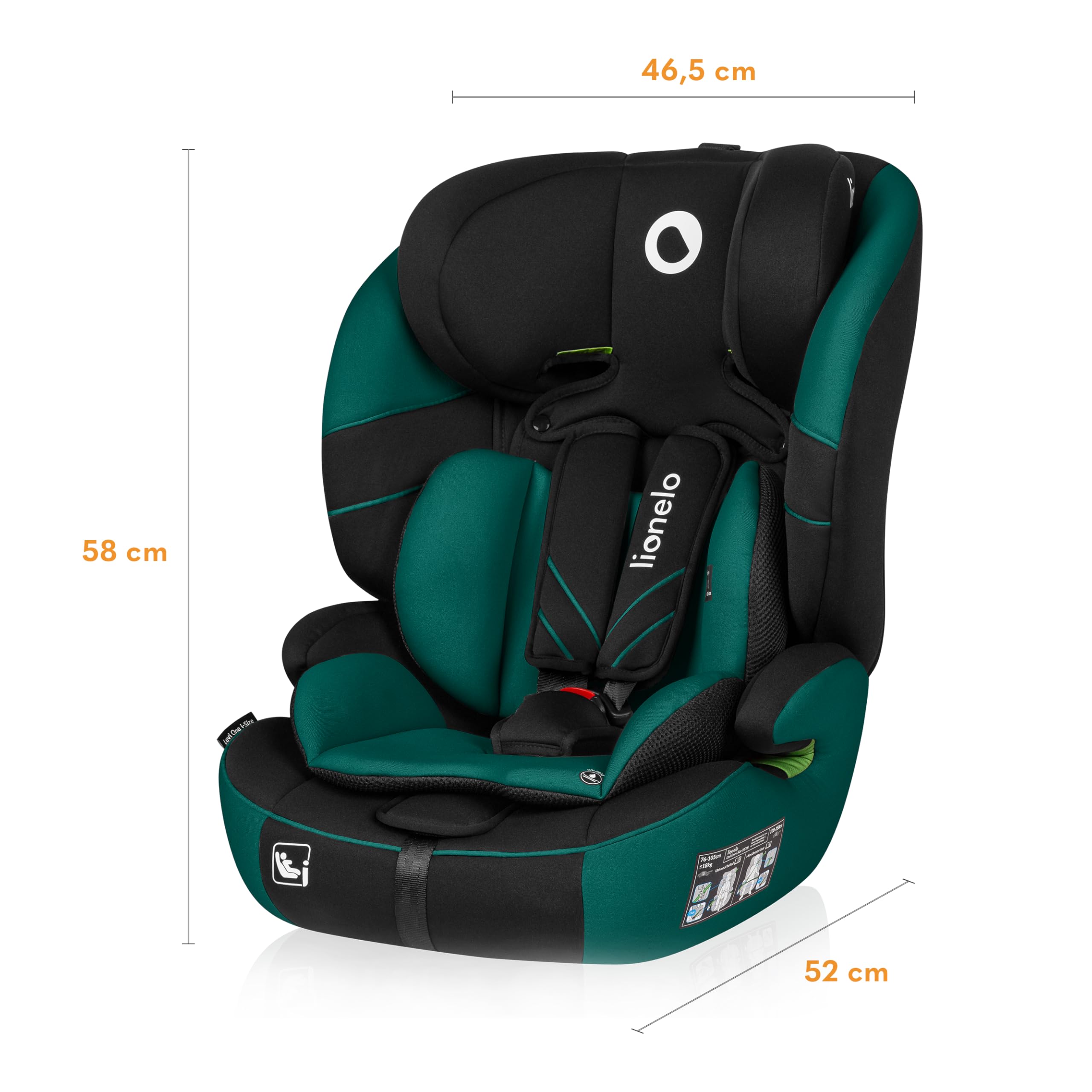 LIONELO LEVI ONE I-SIZE 76-150 cm Kinderautositz, Gruppe 1 2 3 | Seitenschutz, 10 Grad Kopfstützenverstellung Bequeme Armlehnen Verstellbare Rückenlehne, R129 i-Size