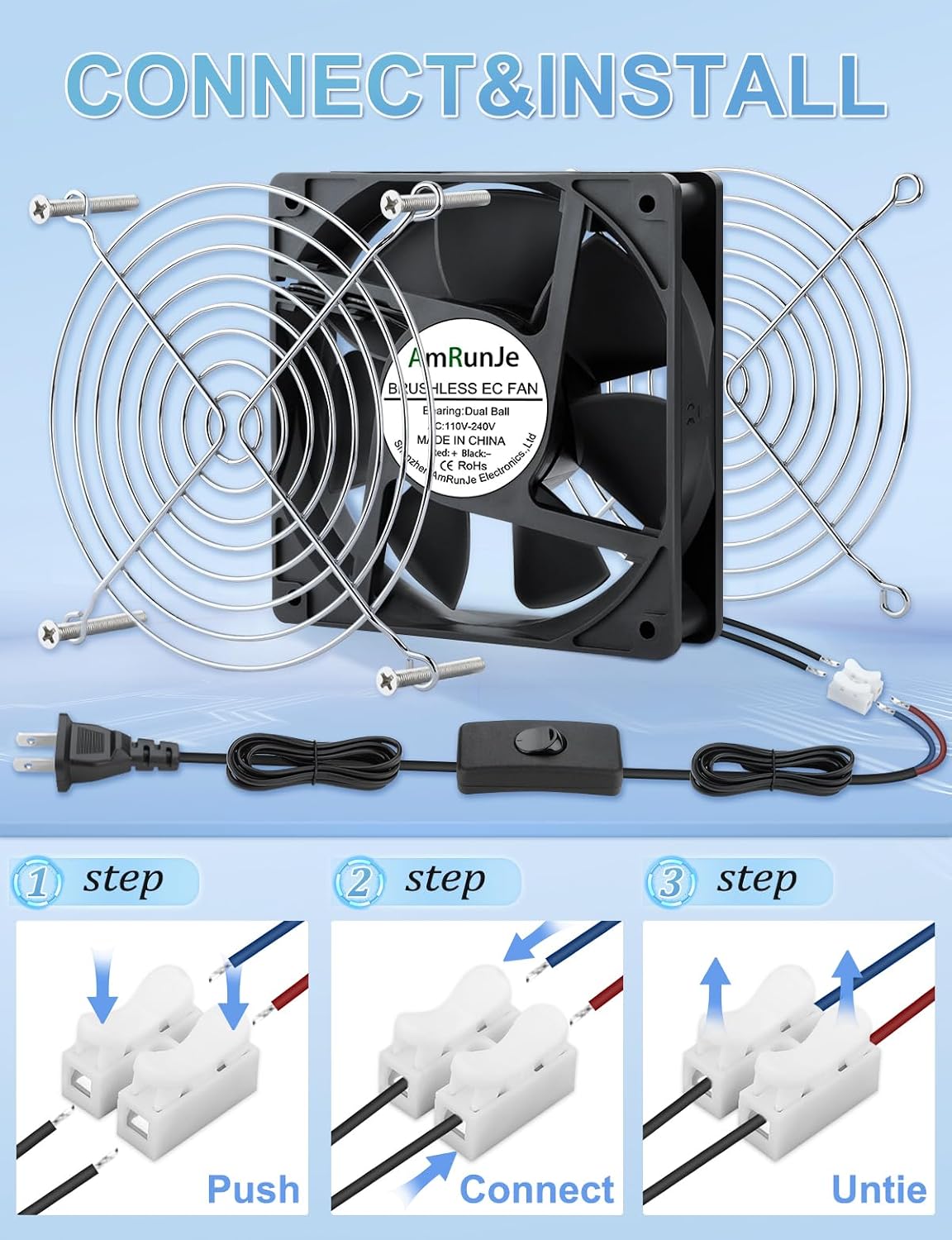 EC Cooling Fan 120mm x 25mm Small Brushless Axial Muffin Fan 110V 115V 120V 220V 240V Dual Ball Bearing for DIY Window PC RV Refrigerator Aquarium Exhaust Cooling